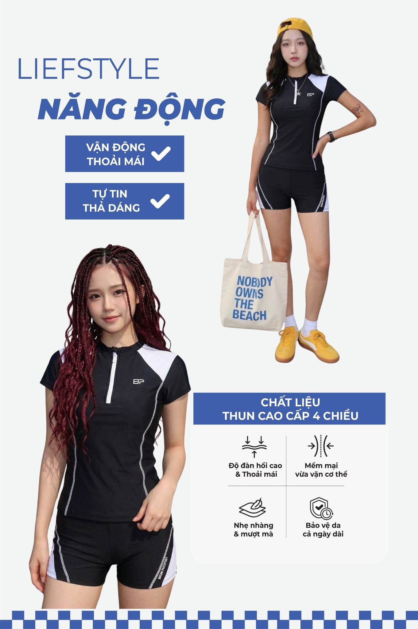 Đồ bơi BIKINI PASSPORT hai mảnh short ngắn - Đen Trắng