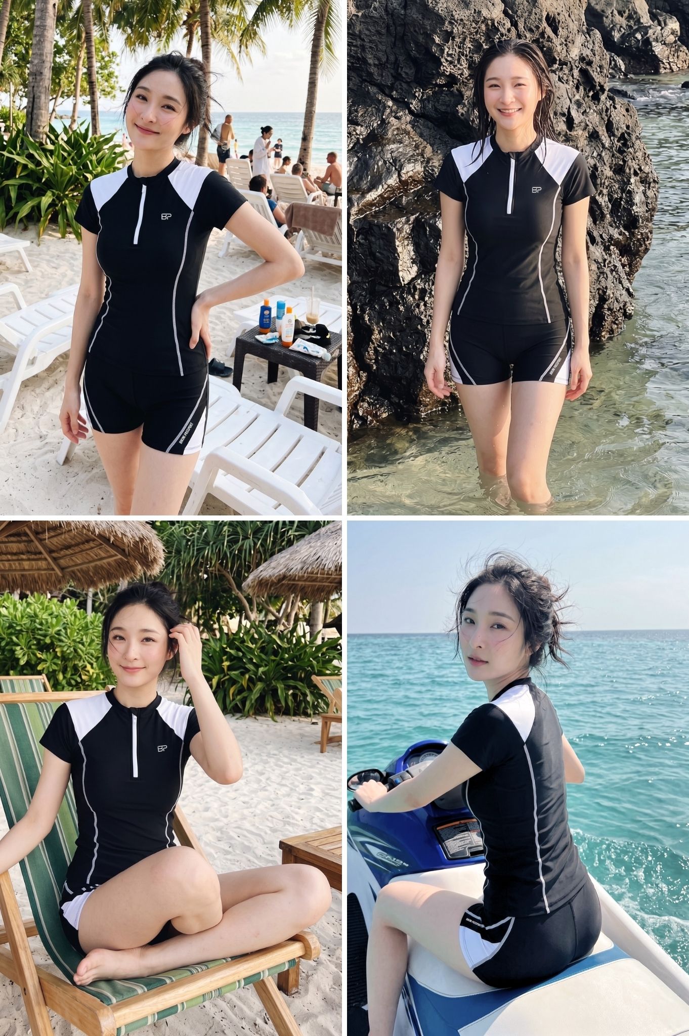 Đồ bơi BIKINI PASSPORT hai mảnh short ngắn - Đen Trắng