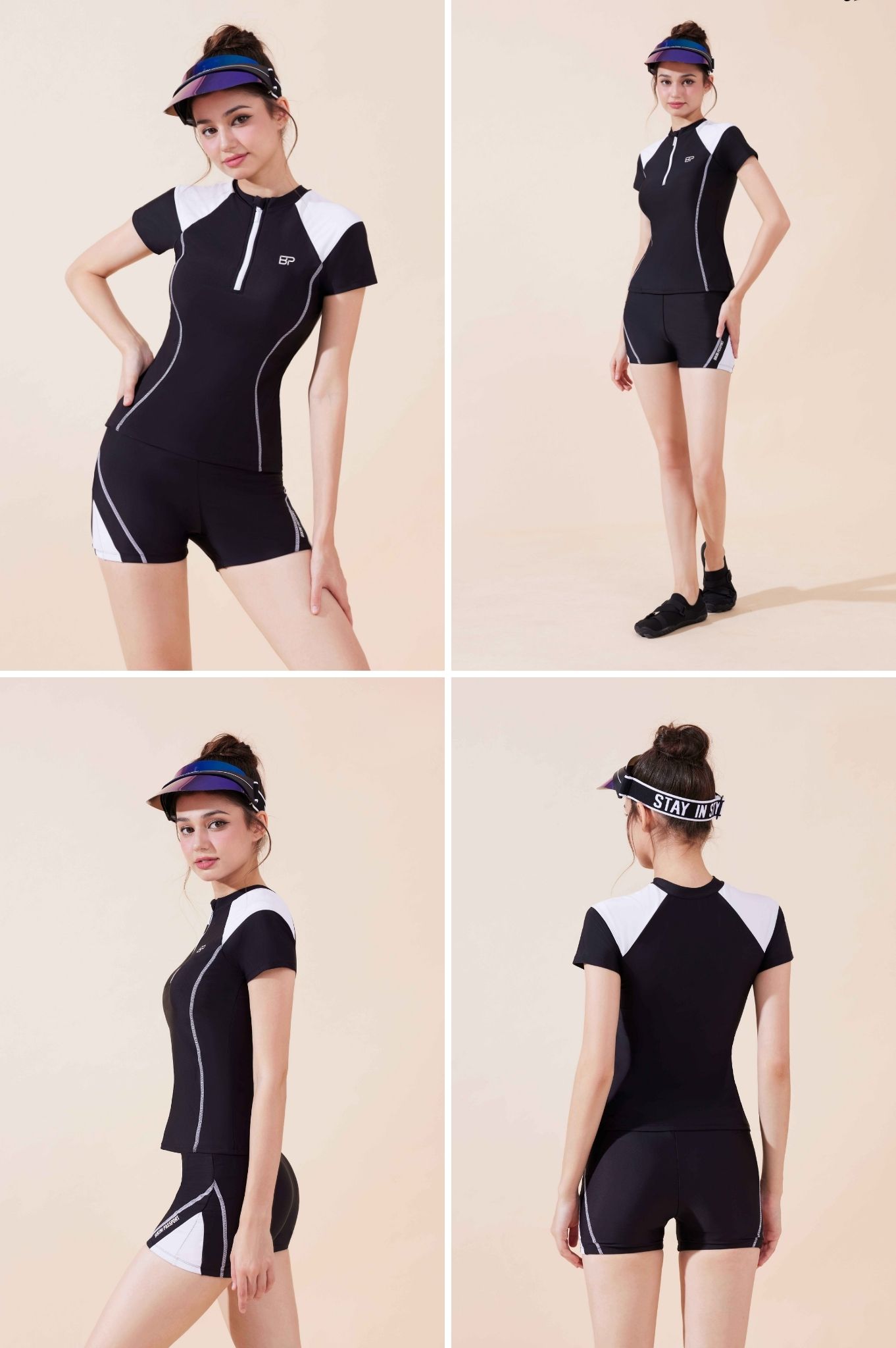 Đồ bơi BIKINI PASSPORT hai mảnh short ngắn - Đen Trắng