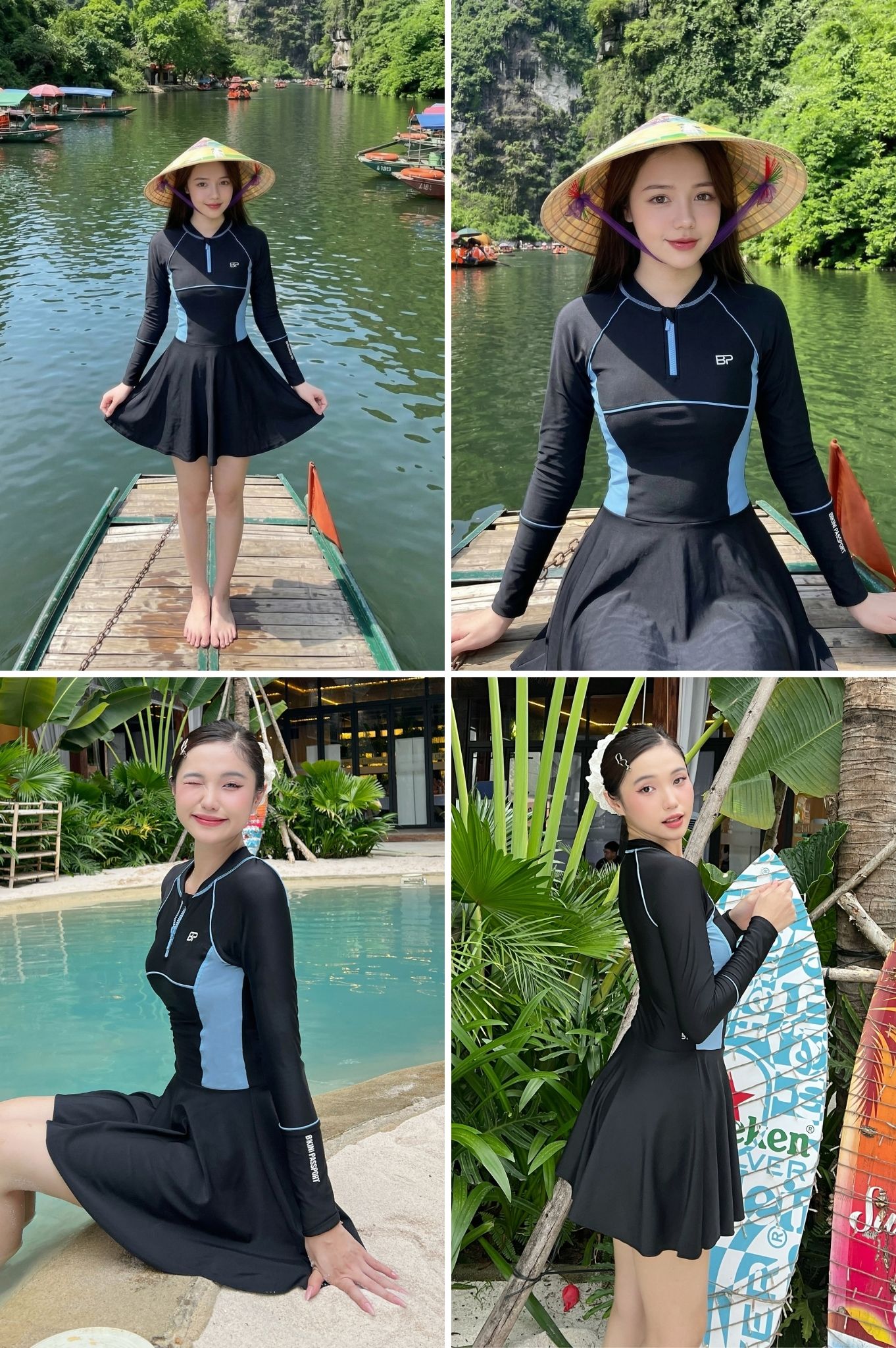 Đồ bơi BIKINI PASSPORT một mảnh liền thân 4 kim - Đen Xanh