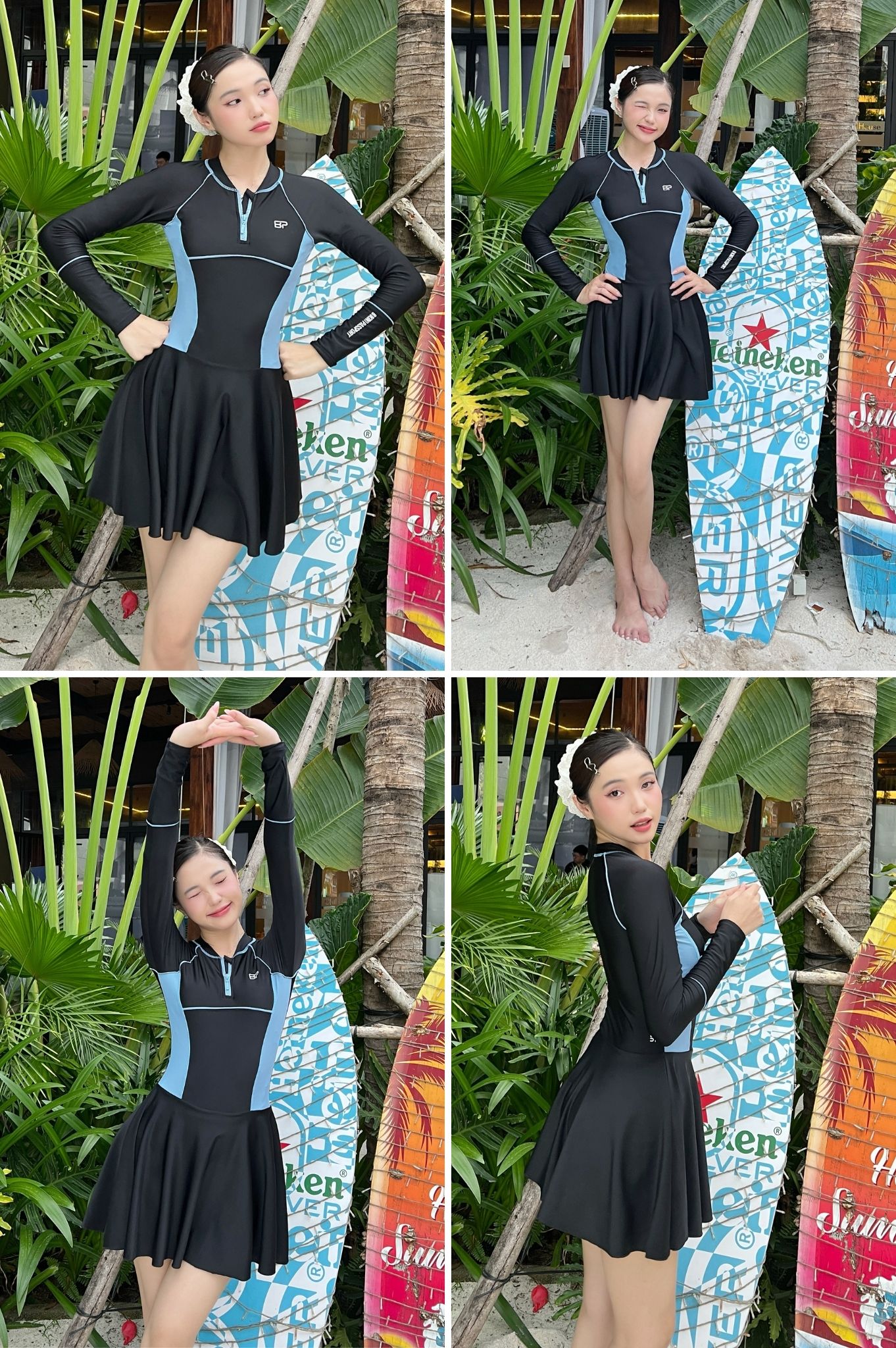 Đồ bơi BIKINI PASSPORT một mảnh liền thân 4 kim - Đen Xanh