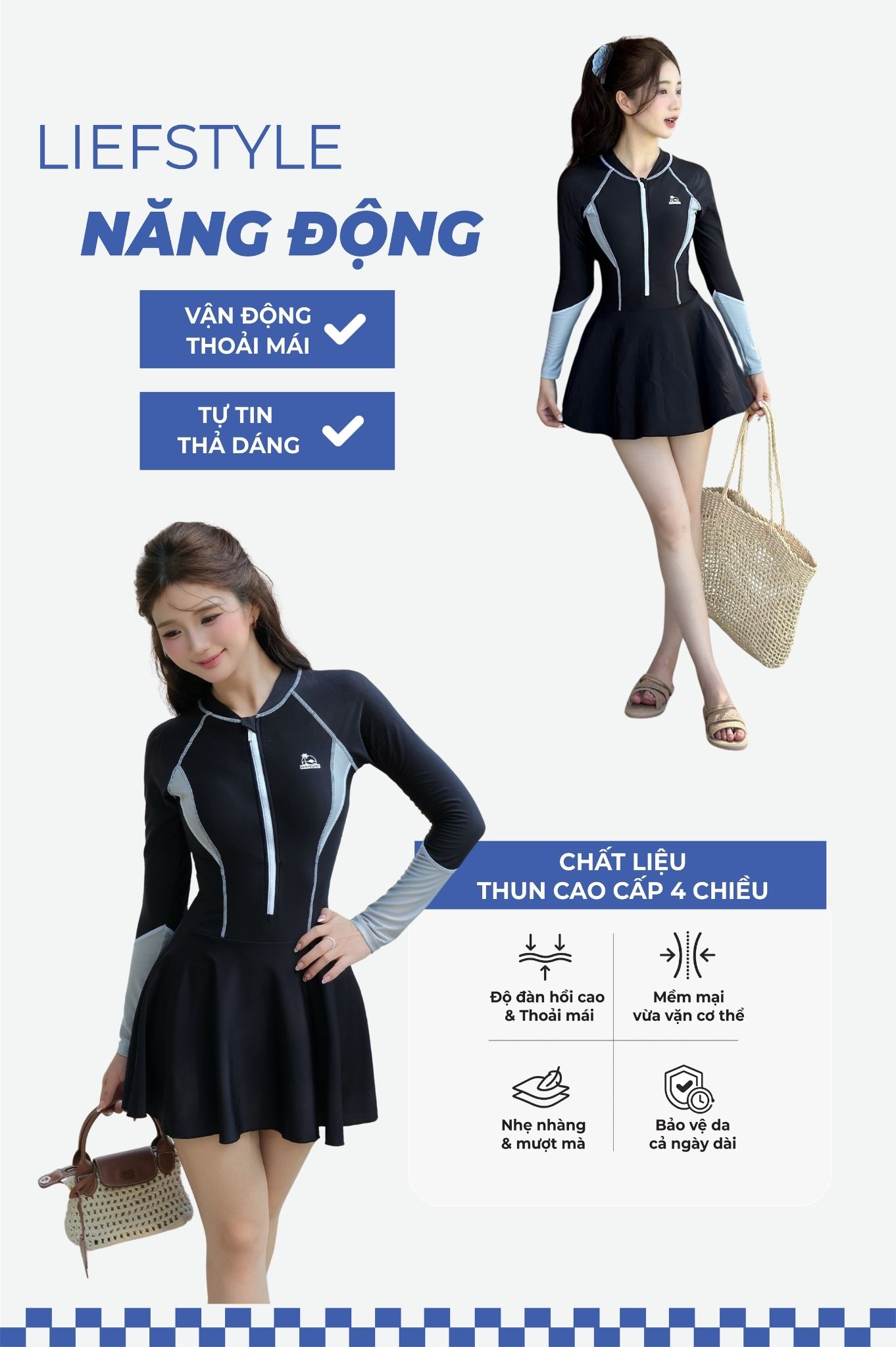Đồ bơi BIKINI PASSPORT một mảnh phối kiểu - Đen Xám