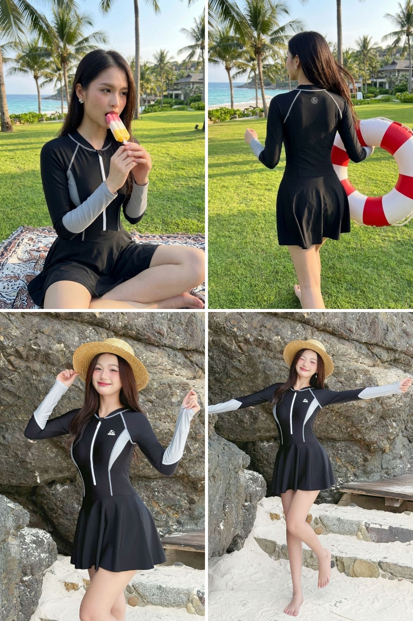 Đồ bơi BIKINI PASSPORT một mảnh phối kiểu - Đen Xám