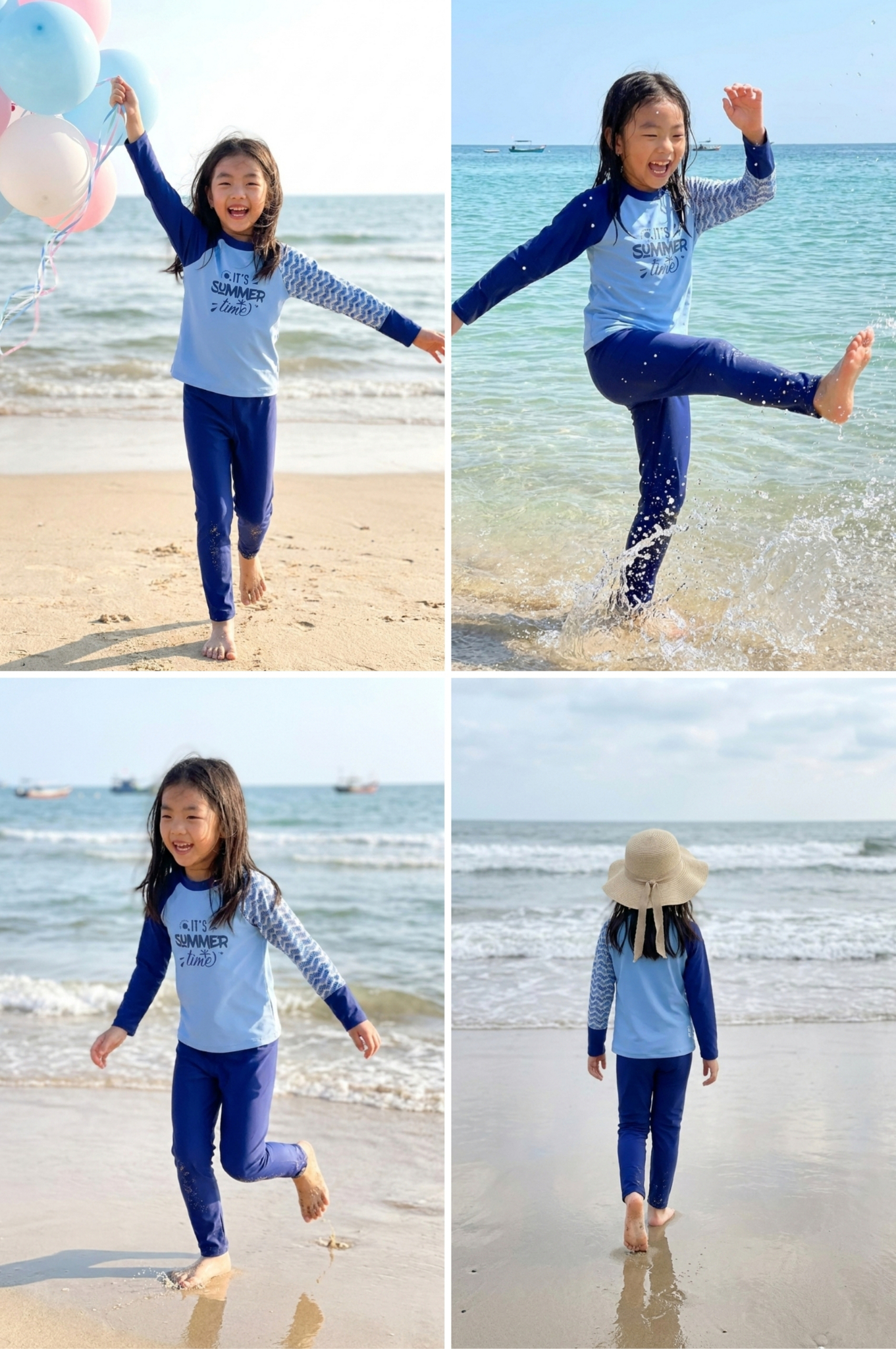 Đồ bơi Unisex cho bé dạng Quần dài, tay họa tiết - KD038_TRI