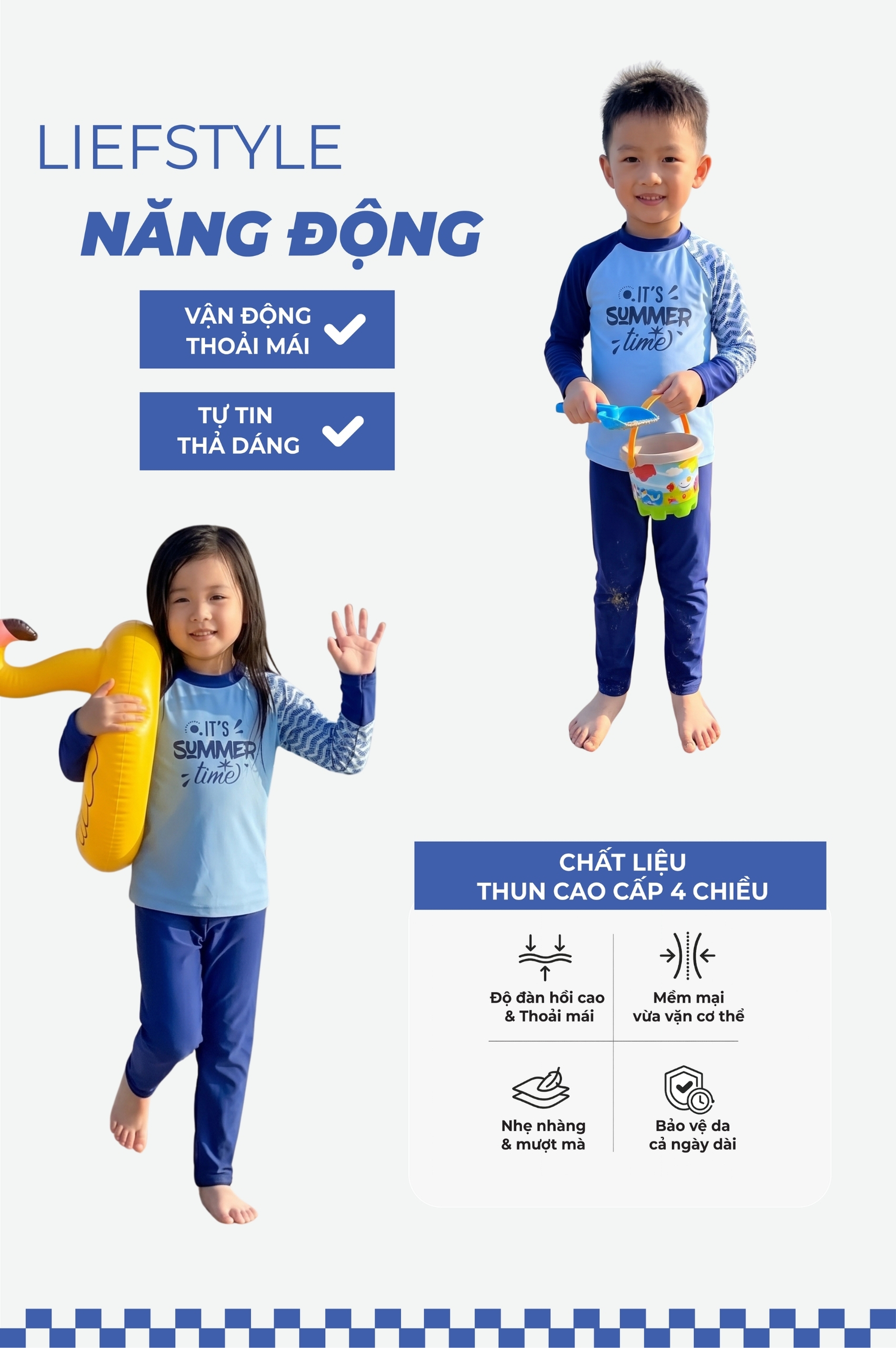 Đồ bơi Unisex cho bé dạng Quần dài, tay họa tiết - KD038_TRI