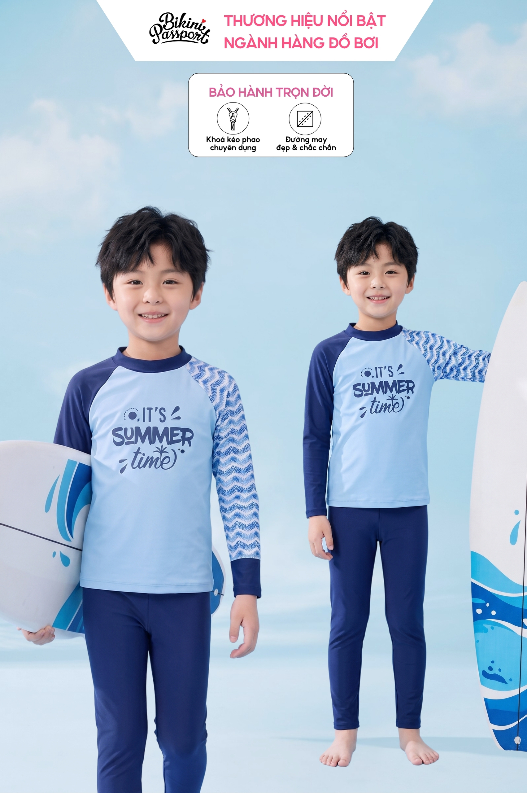 Đồ bơi Unisex cho bé dạng Quần dài, tay họa tiết - KD038_TRI