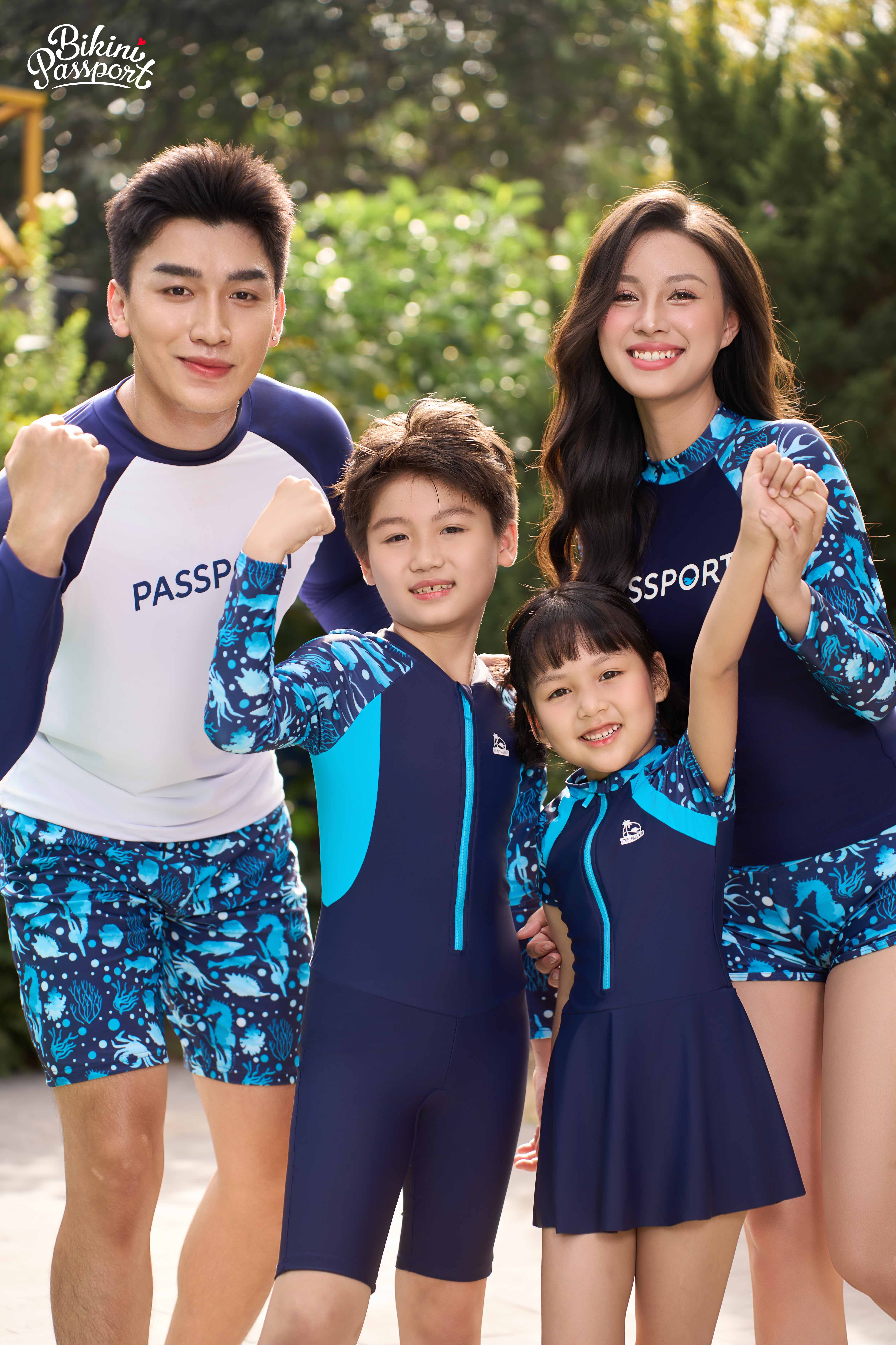 Đồ bơi Unisex cho bé tay dài phối khóa - Họa tiết
