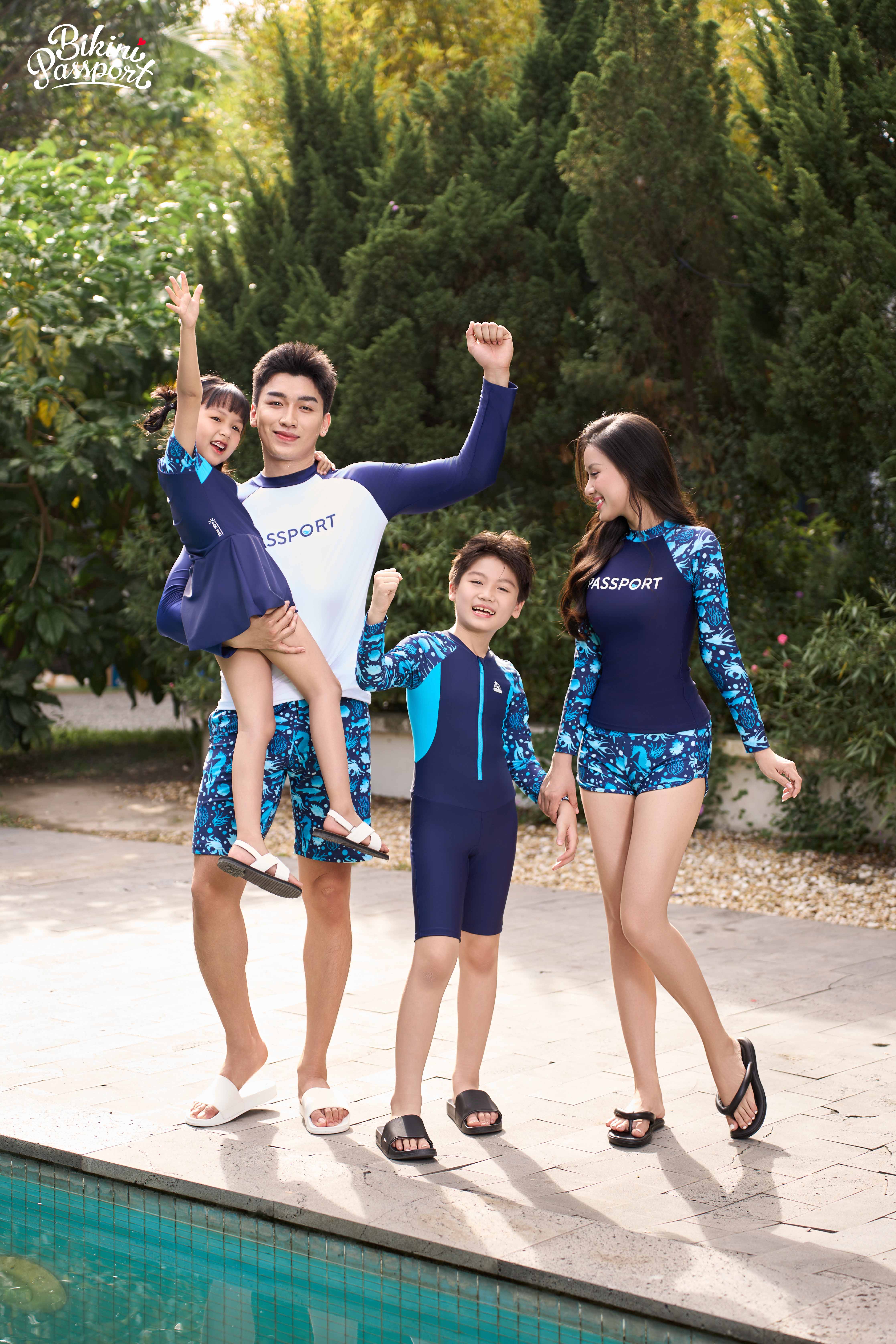 Đồ bơi Unisex cho bé tay dài phối khóa - Họa tiết