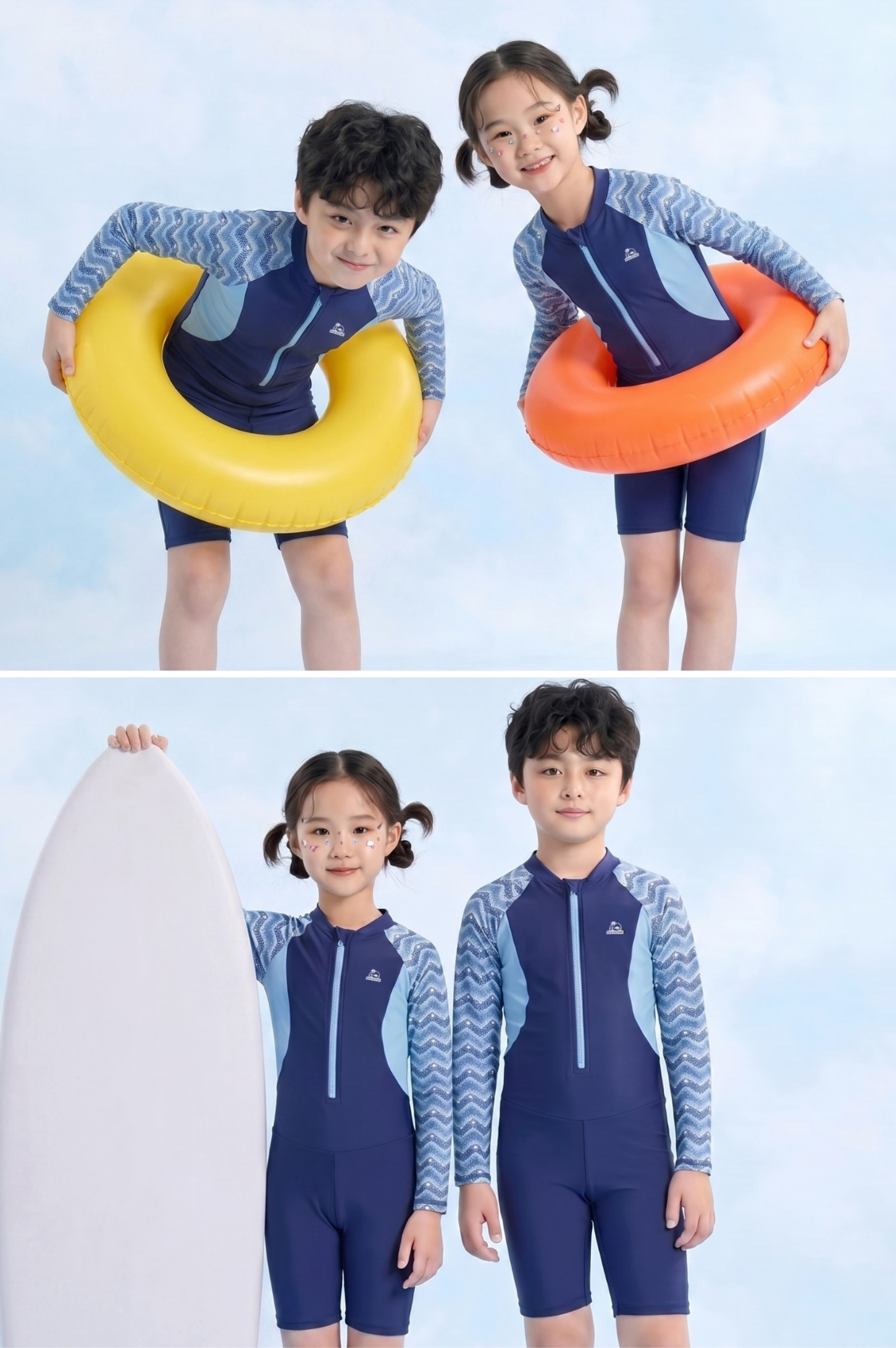 Đồ bơi Unisex cho bé tay dài phối khóa - KD050_TRI