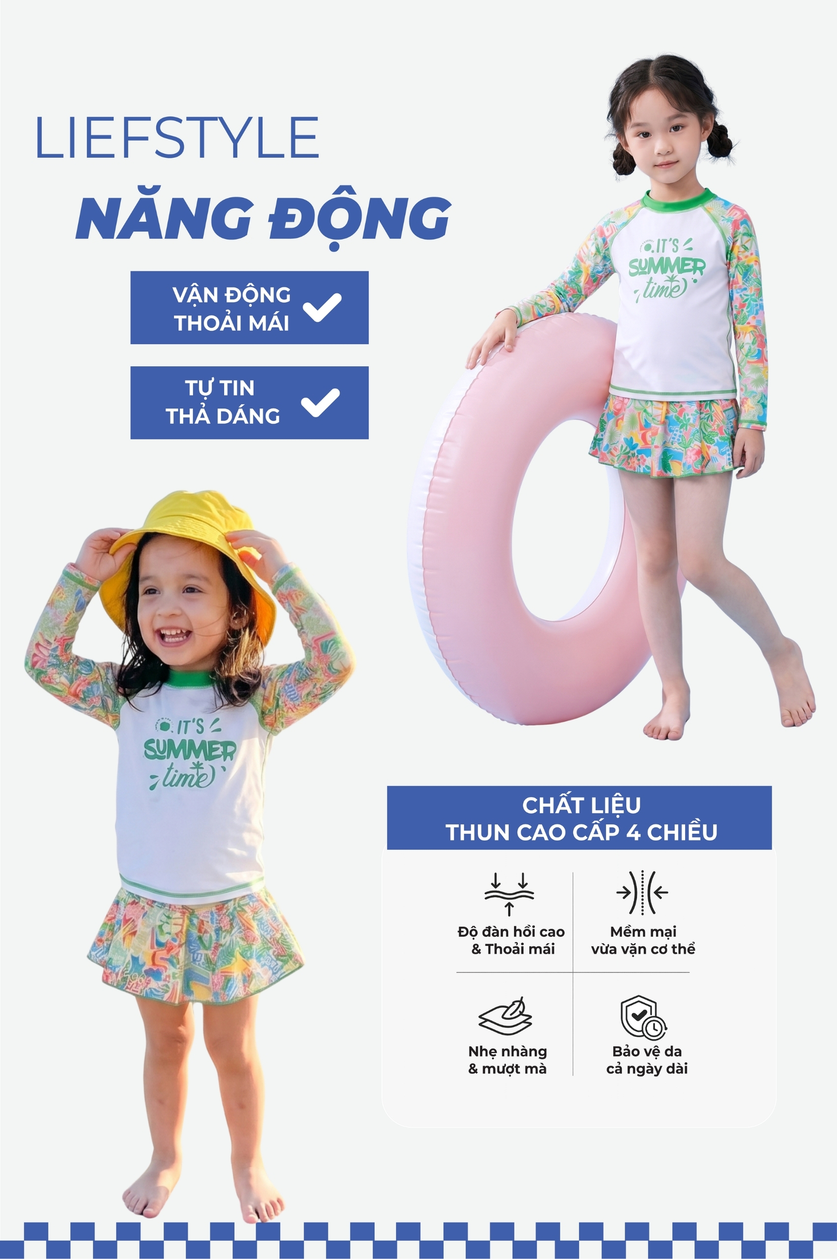 Đồ bơi bé Gái hai mảnh váy áo tay lửng - KD024_HOT