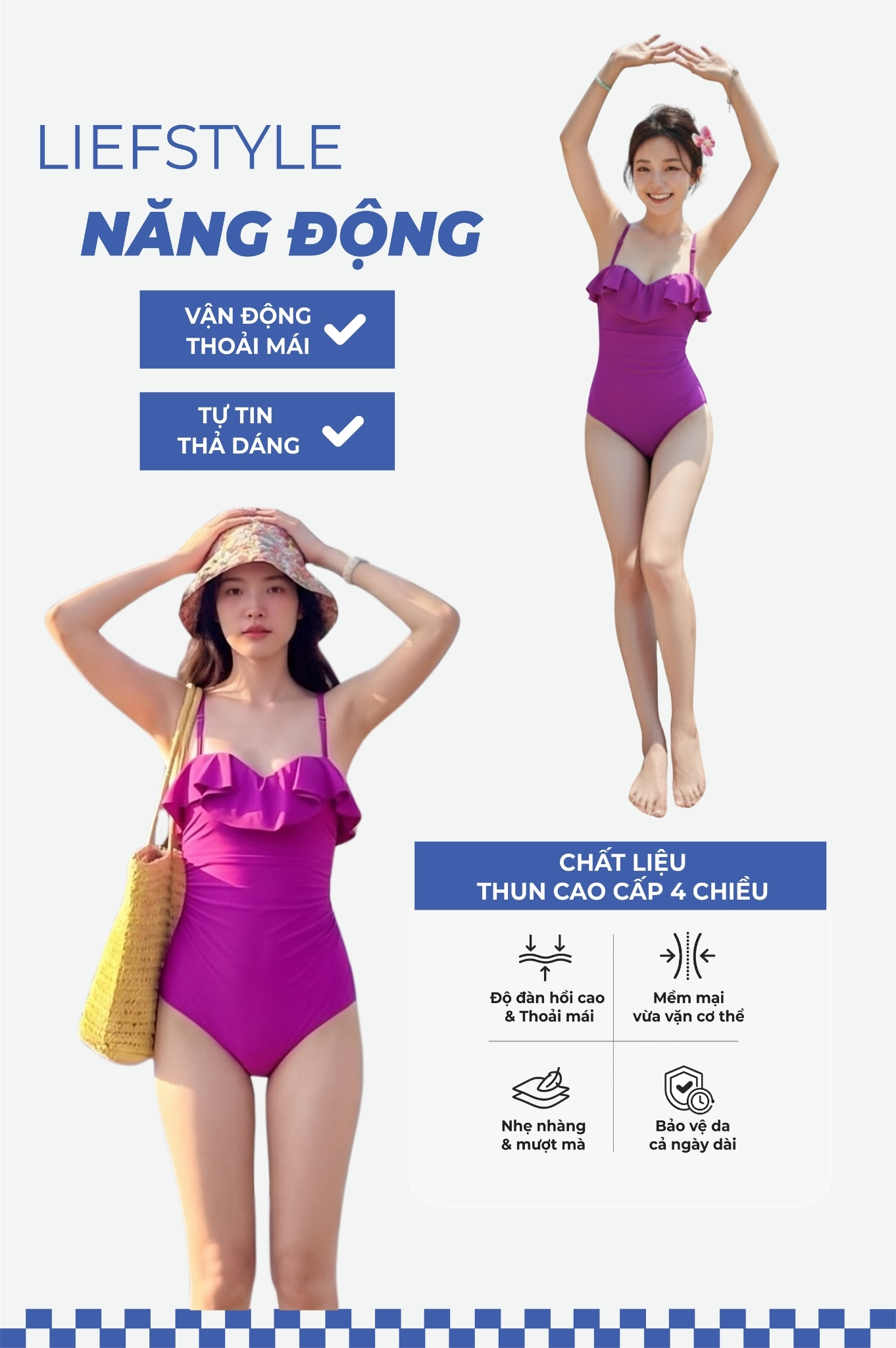 Đồ bơi bèo ngực kiểu liền thân - Tím