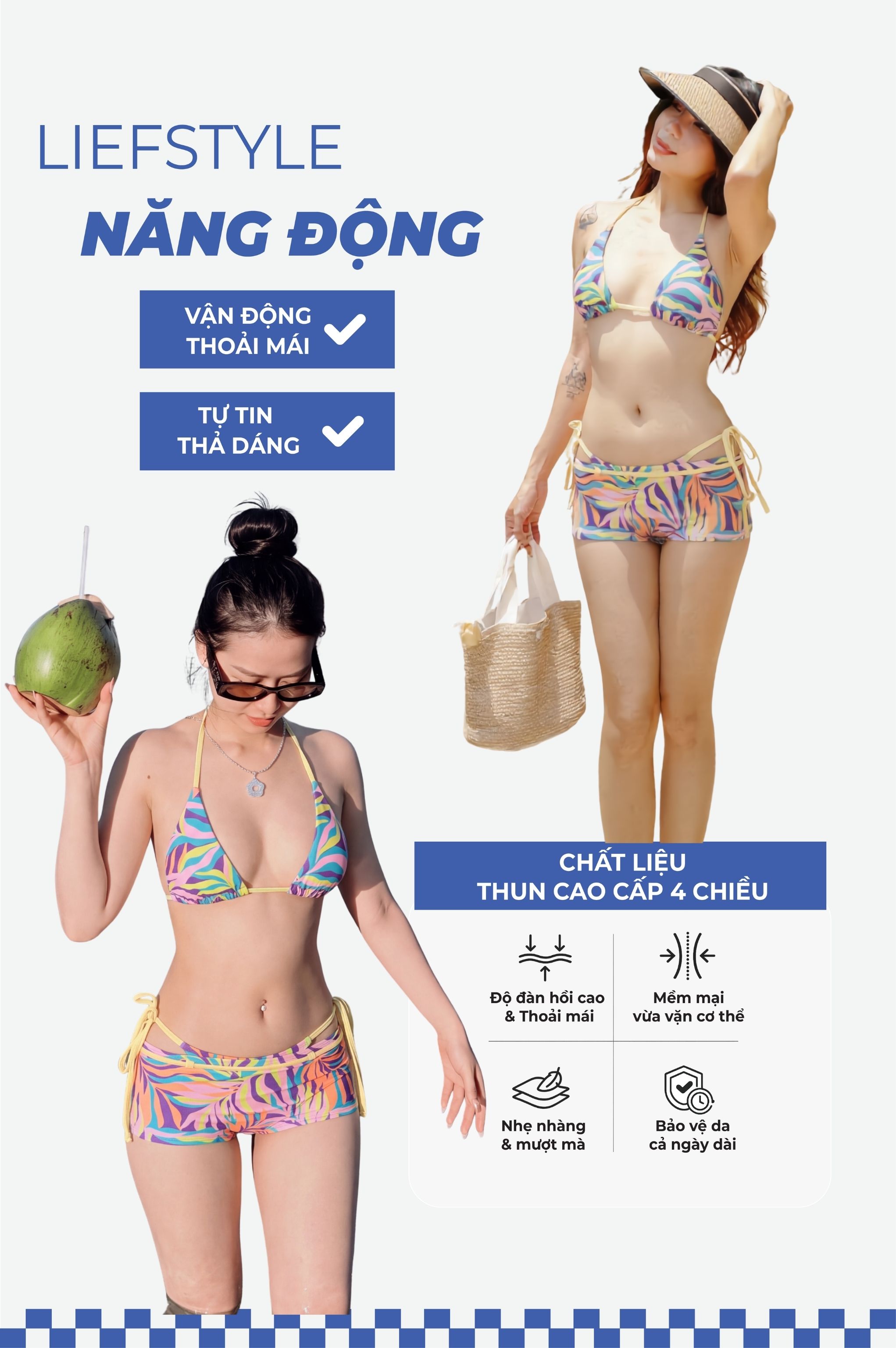 Đồ bơi ba mảnh quần 2 lớp - BS582_PP