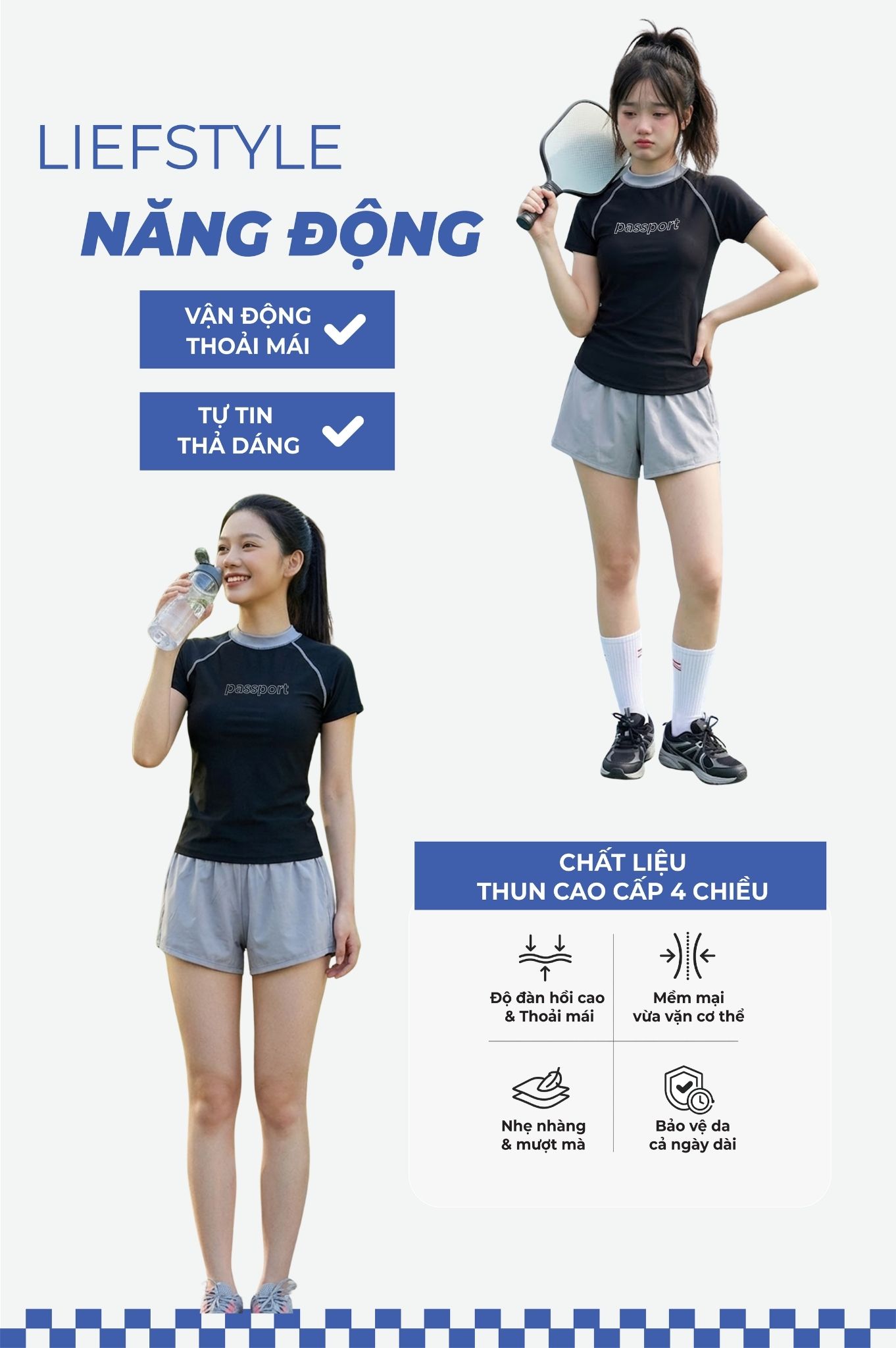Đồ bơi hai mảnh short ngắn - Đen Xám