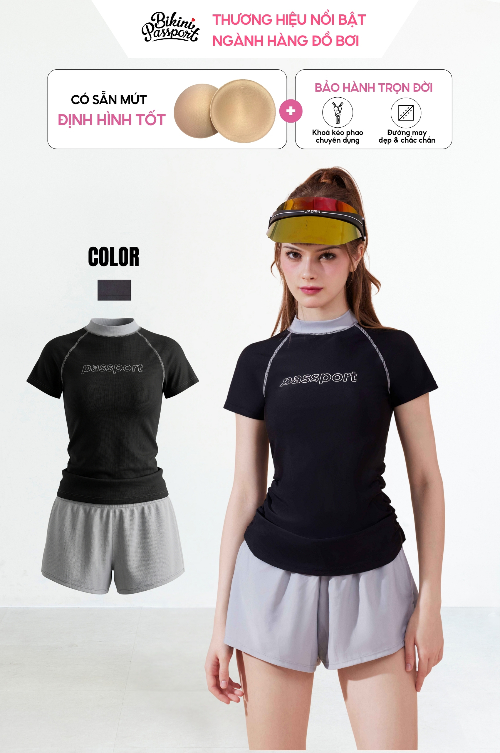 Đồ bơi hai mảnh short ngắn - Đen Xám