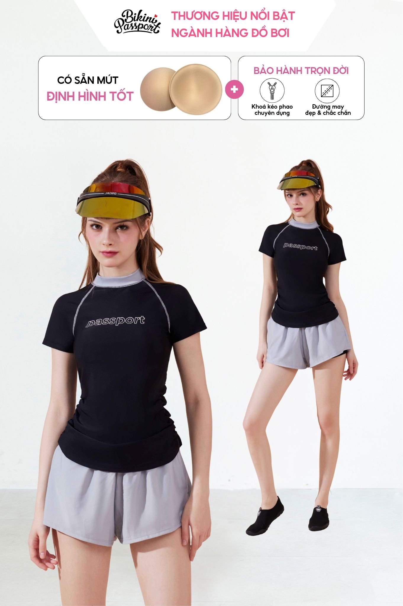 Đồ bơi hai mảnh short ngắn - Đen Xám