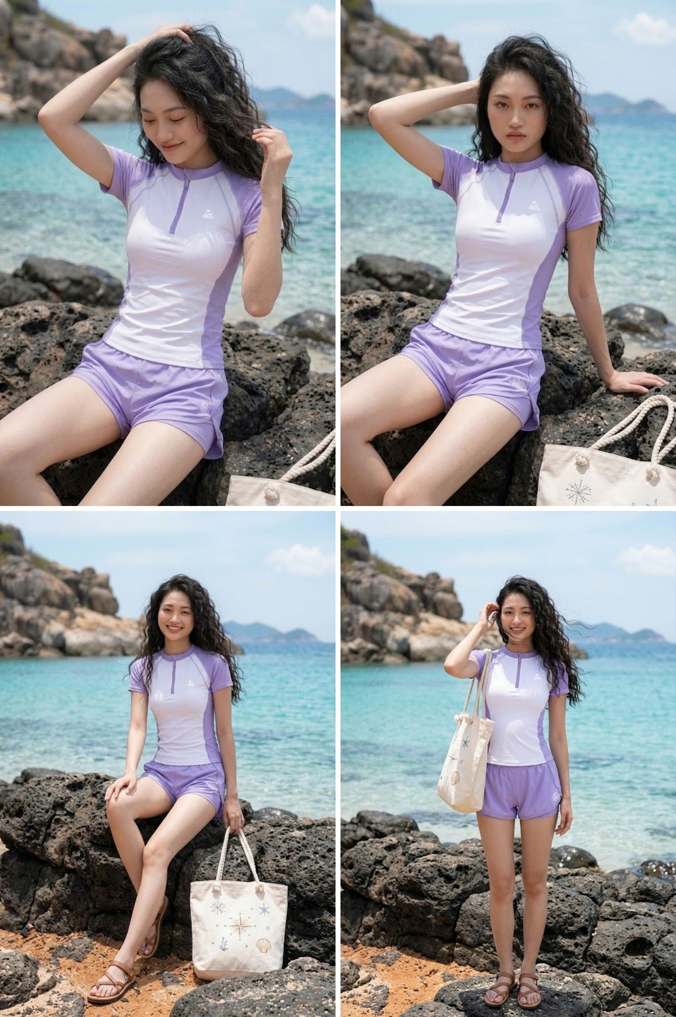 Đồ bơi hai mảnh tay ngắn short 2 lớp DTF - Tím