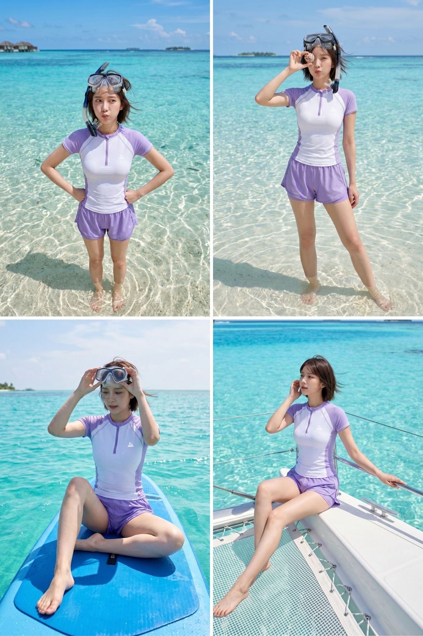 Đồ bơi hai mảnh tay ngắn short 2 lớp DTF - Tím