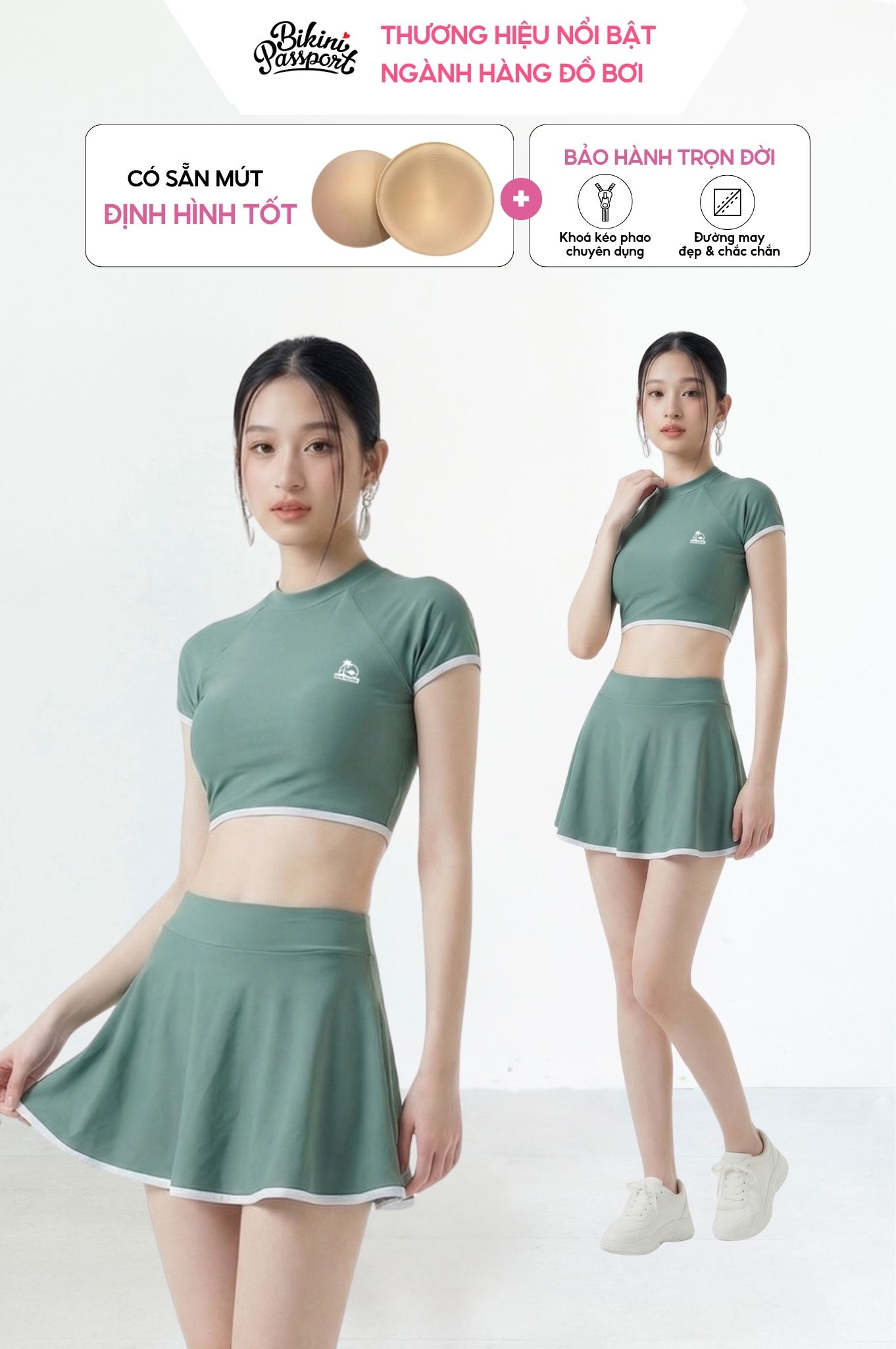 Đồ bơi hai mảnh váy áo tay ngắn - BS1012_MS