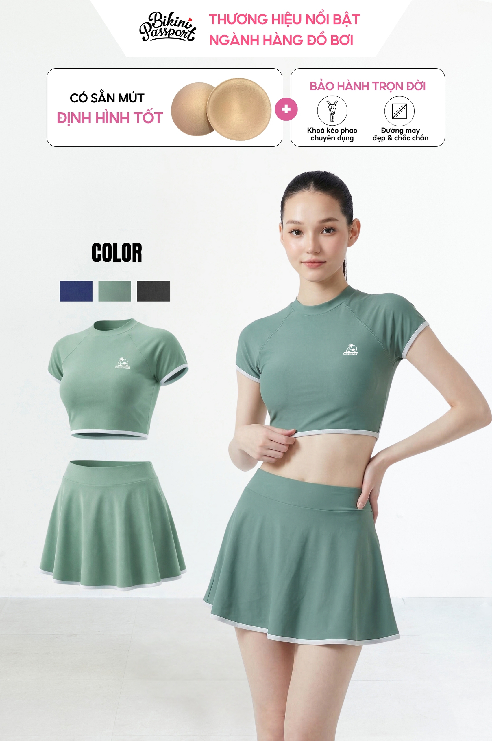Đồ bơi hai mảnh váy áo tay ngắn - BS1012_MS