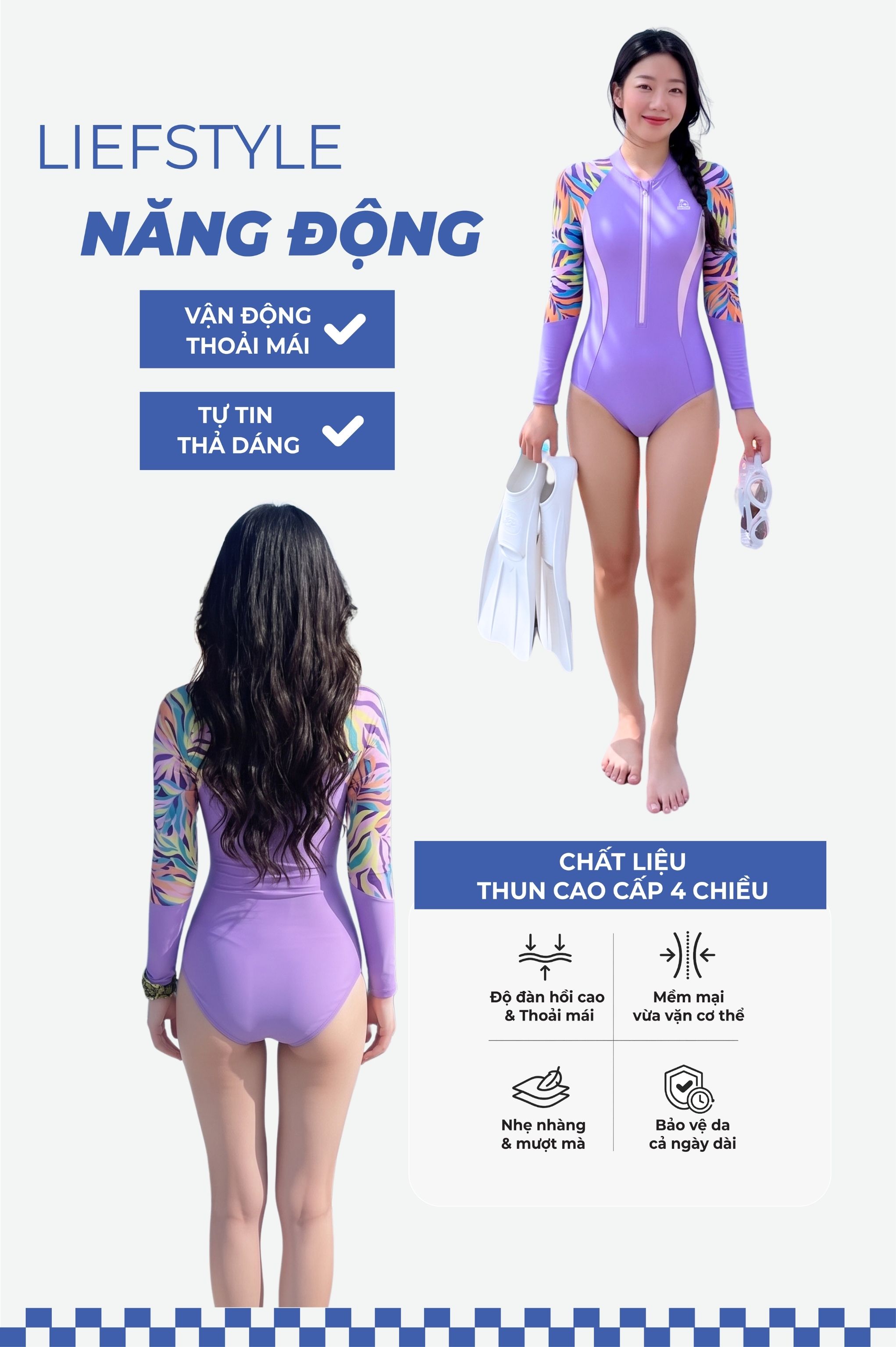 Đồ bơi một mảnh áo tay dài có khóa - BS566_PP