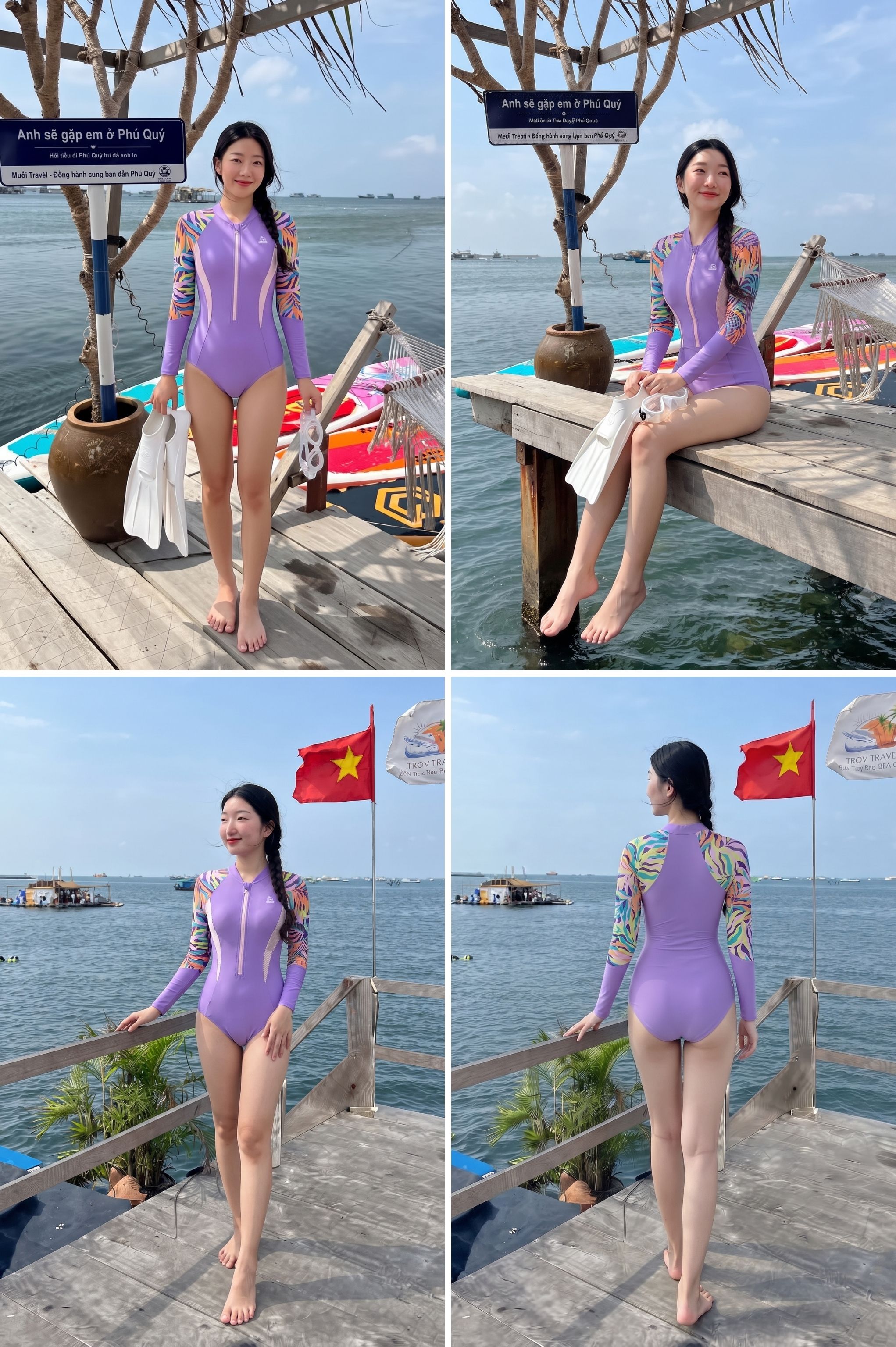 Đồ bơi một mảnh áo tay dài có khóa - BS566_PP