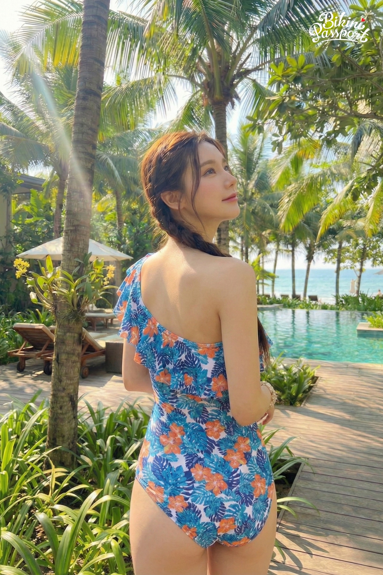 Đồ bơi một mảnh lệch hở vai - Họa tiết