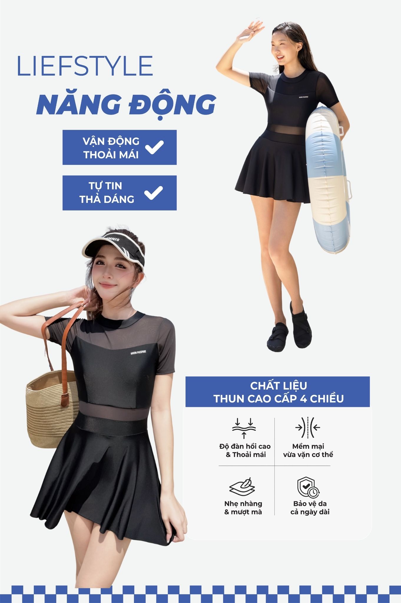 Đồ bơi một mảnh phối lưới - Đen
