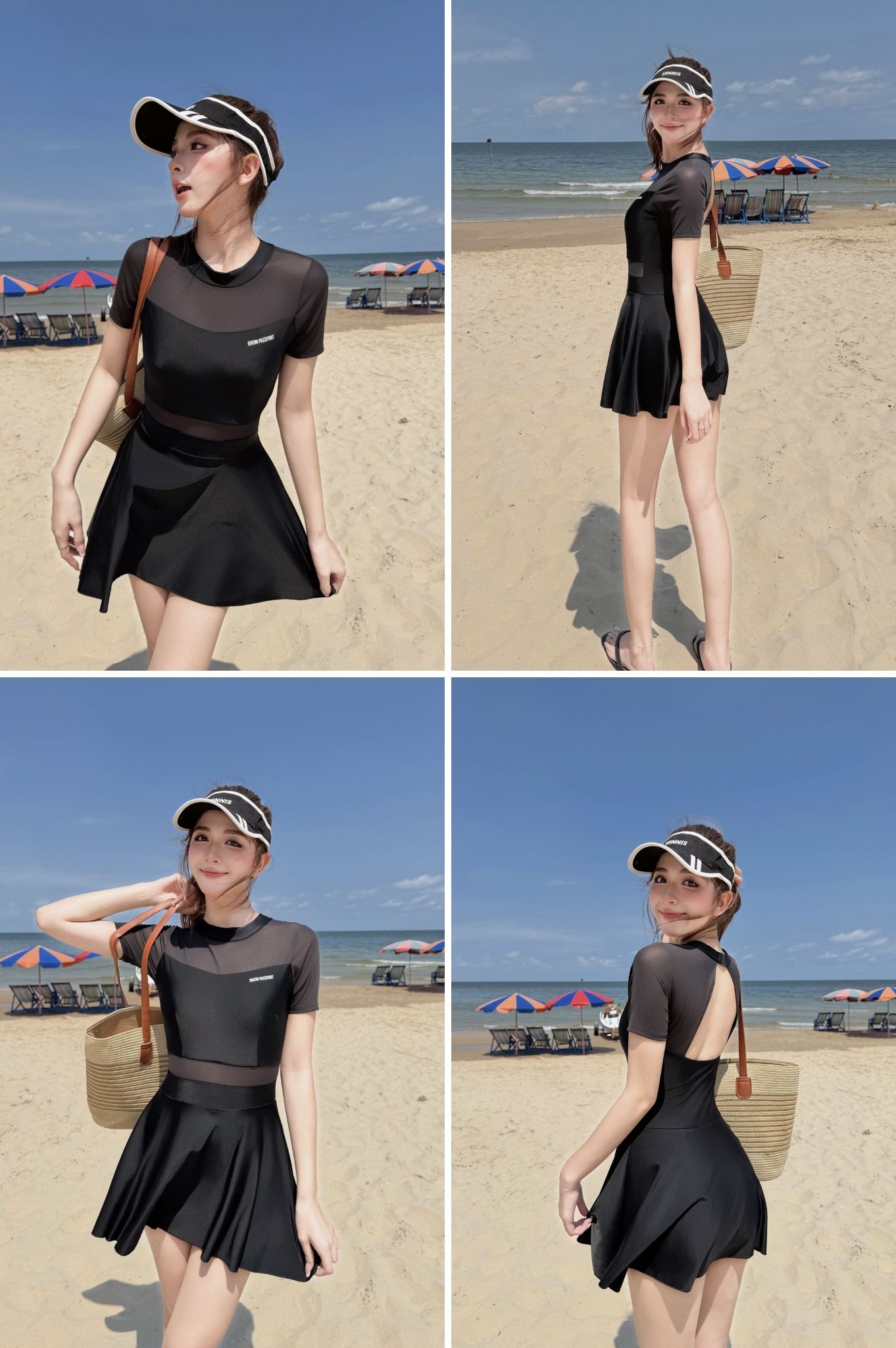 Đồ bơi một mảnh phối lưới - Đen
