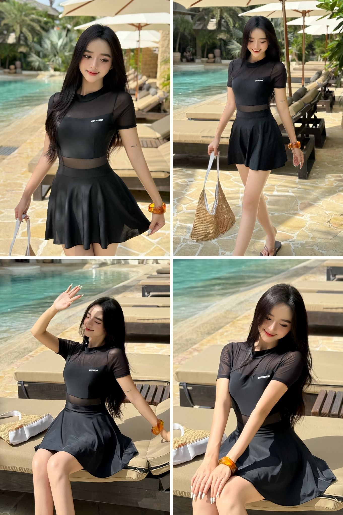 Đồ bơi một mảnh phối lưới - Đen