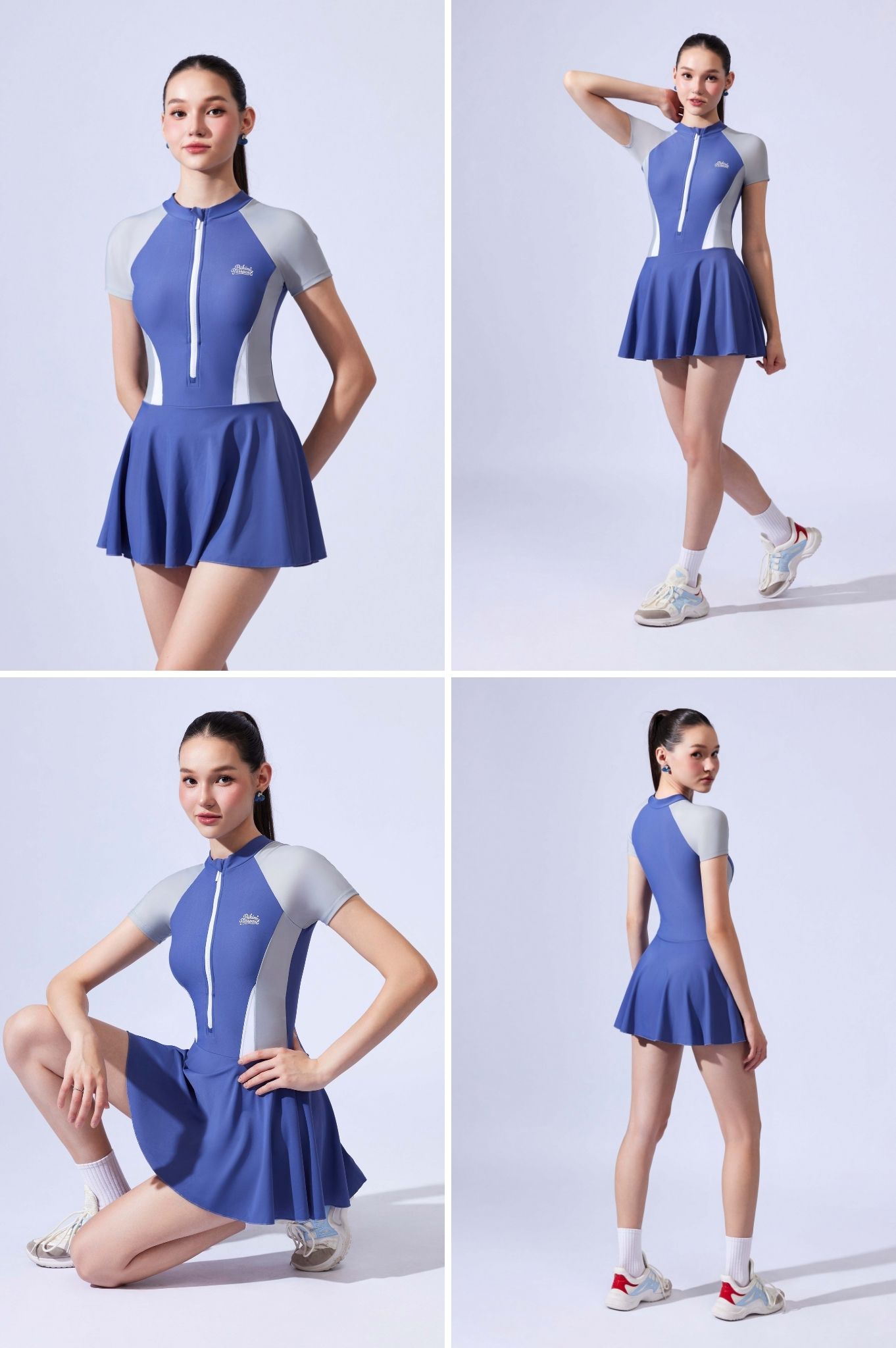 Đồ bơi một mảnh tay ngắn - Xanh xám