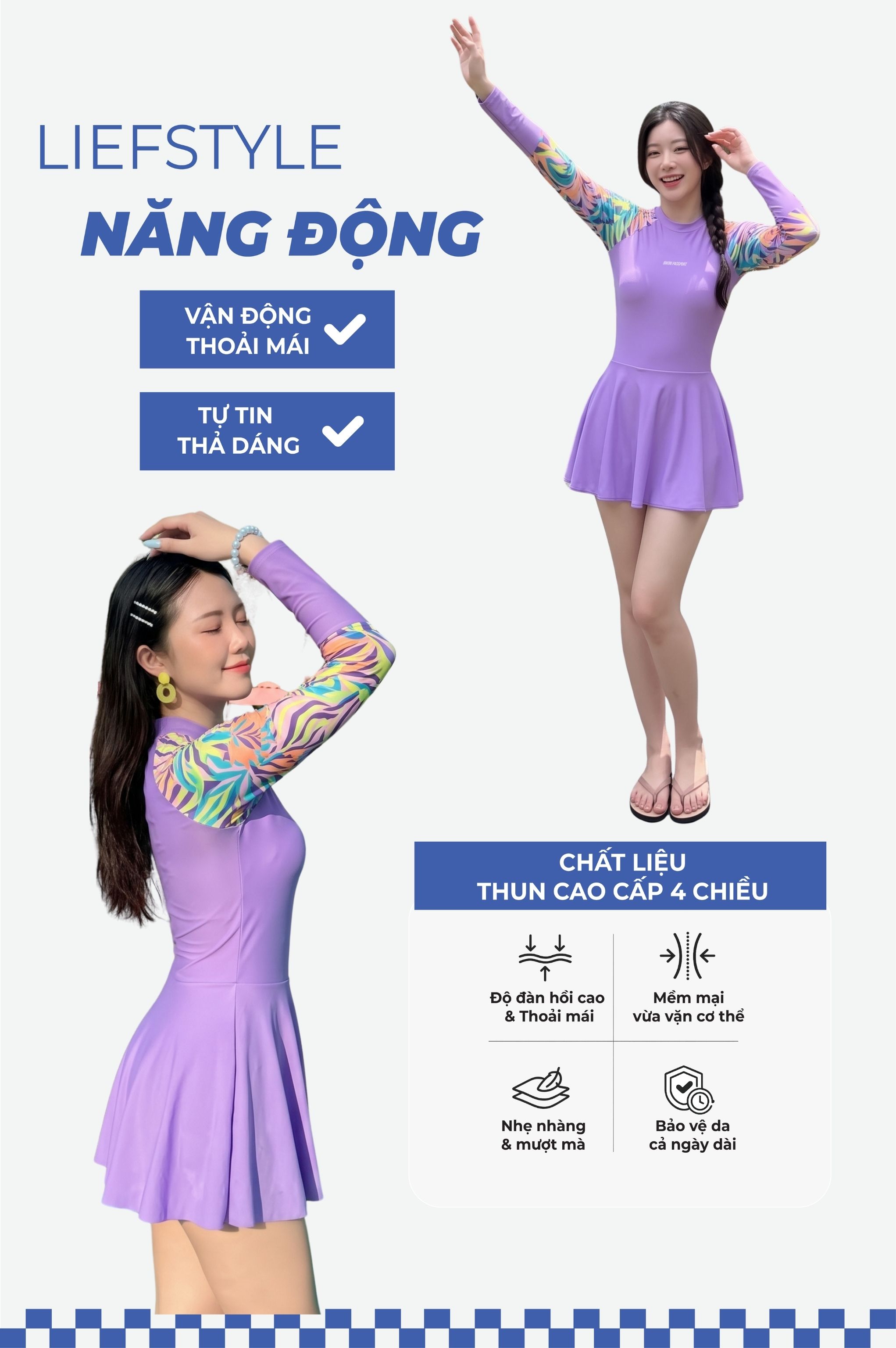 Đồ bơi một mảnh váy áo tay dài - BS565_PP
