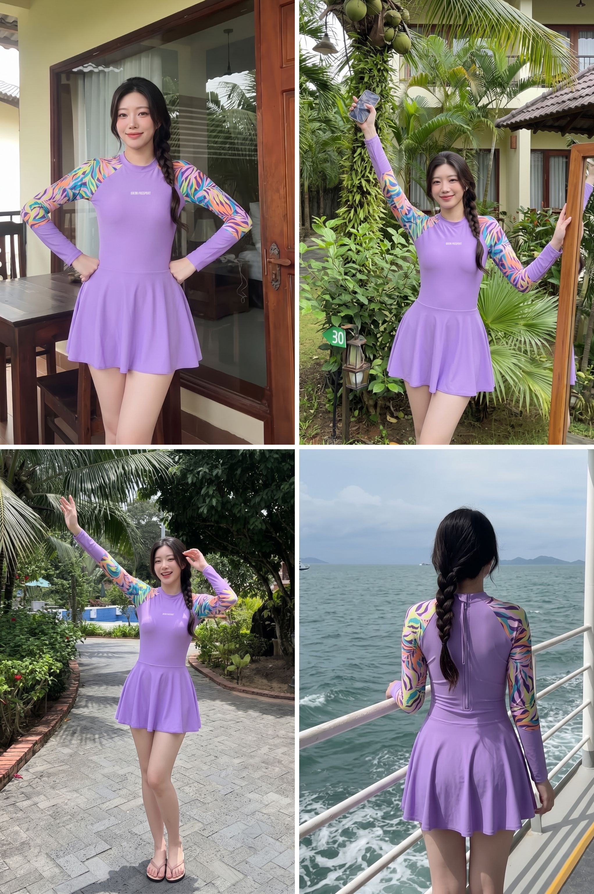 Đồ bơi một mảnh váy áo tay dài - BS565_PP