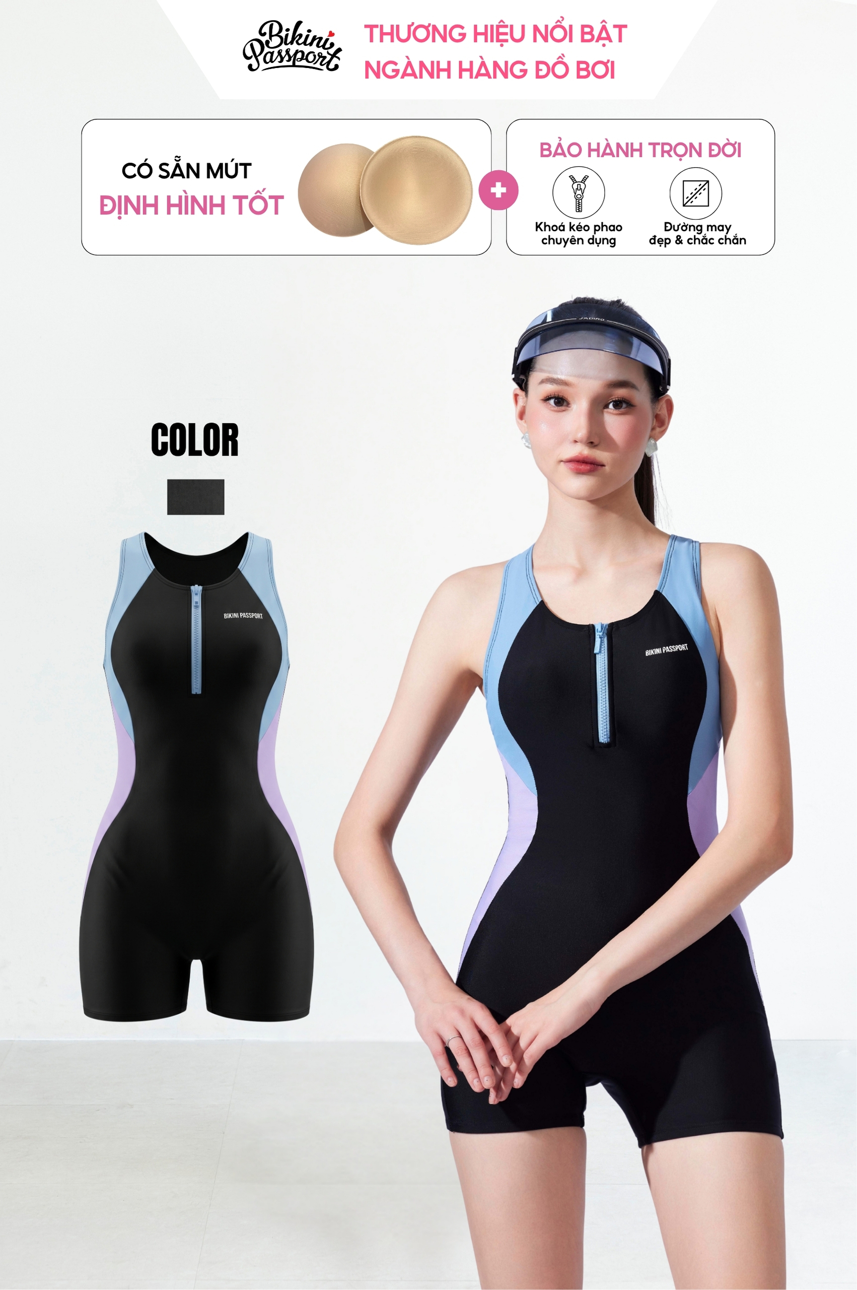 Đồ bơi tập luyện một mảnh DTF - Đen Xanh