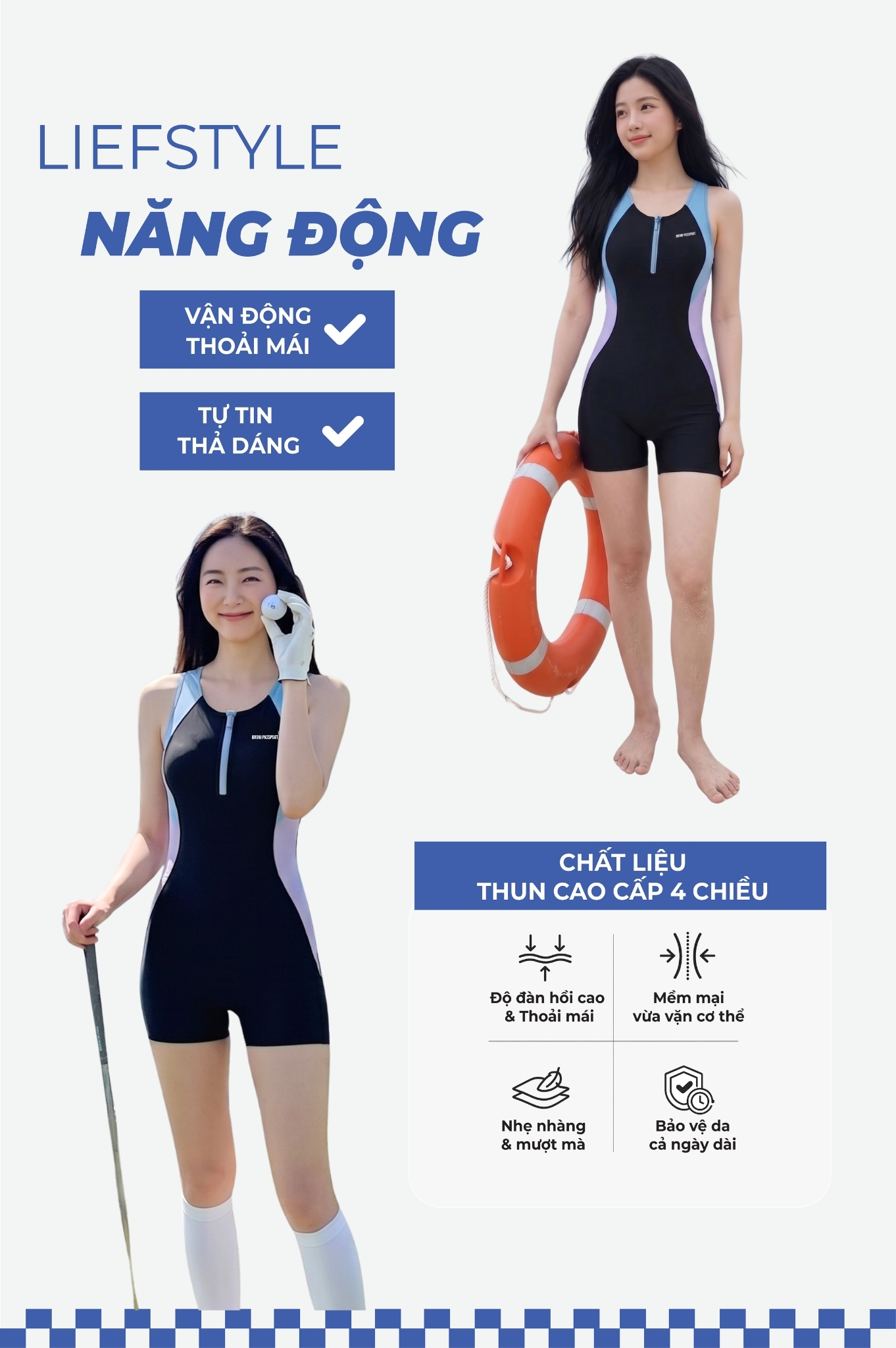 Đồ bơi tập luyện một mảnh DTF - Đen Xanh