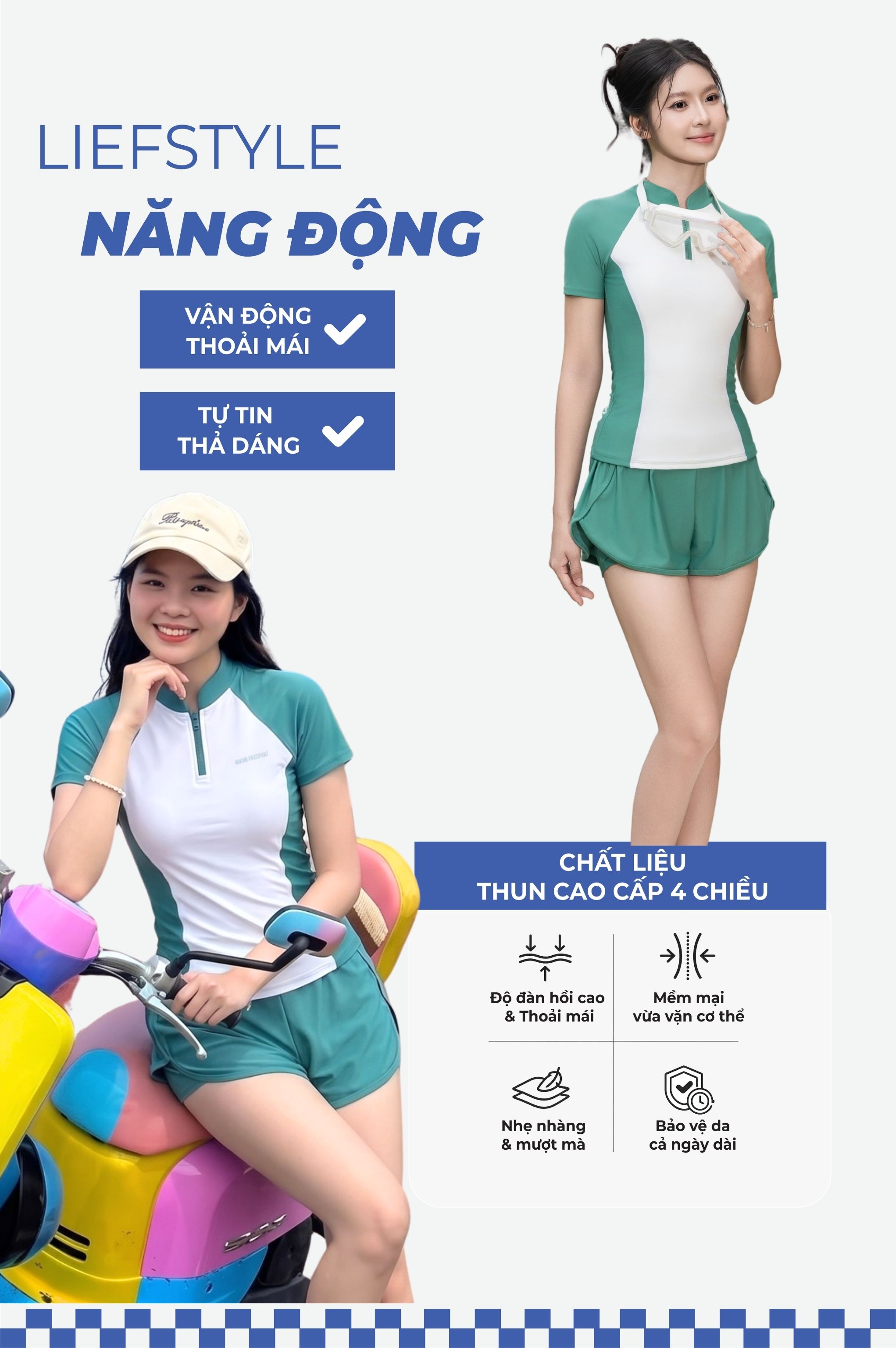 Hai mảnh quần 2 lớp, áo tay ngắn - BS568_GN