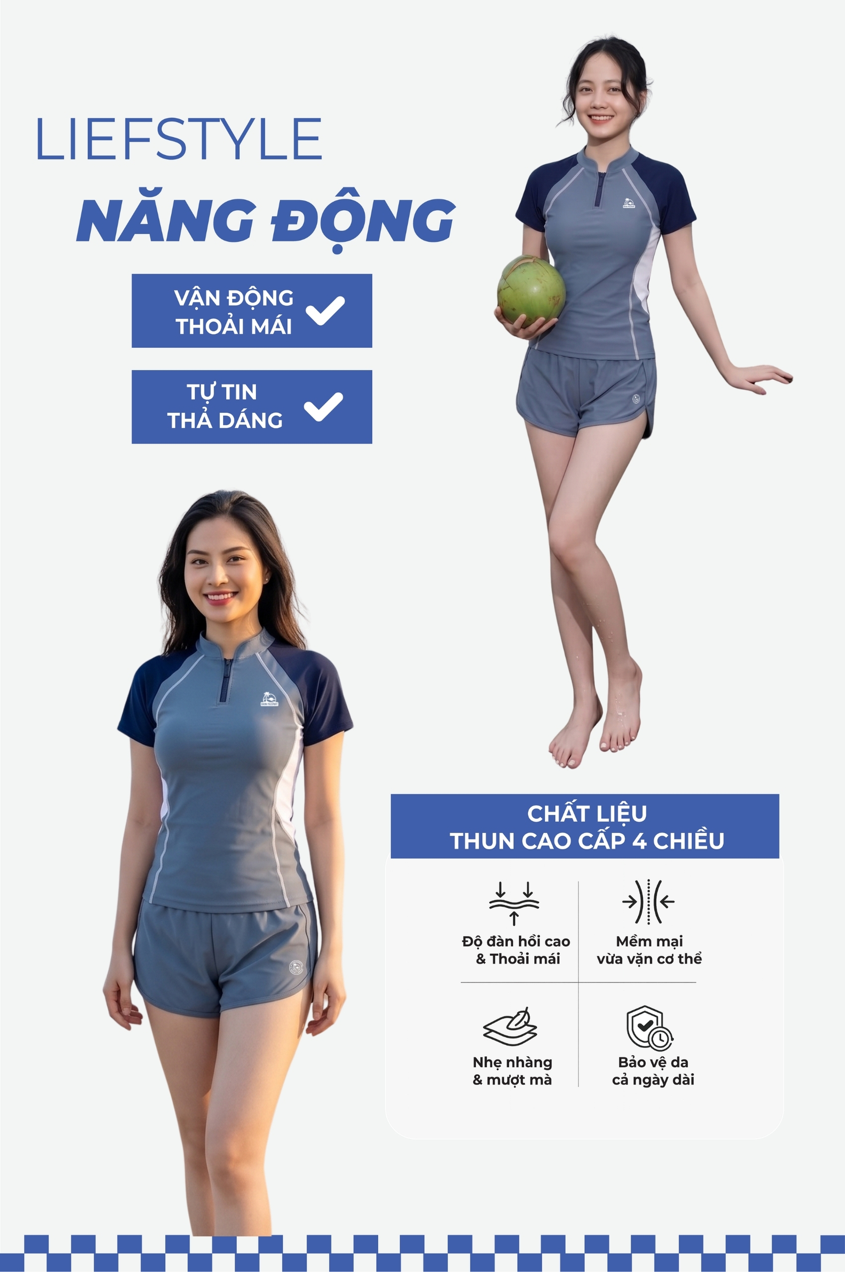 Hai mảnh quần 2 lớp, áo tay ngắn - BS572_BU