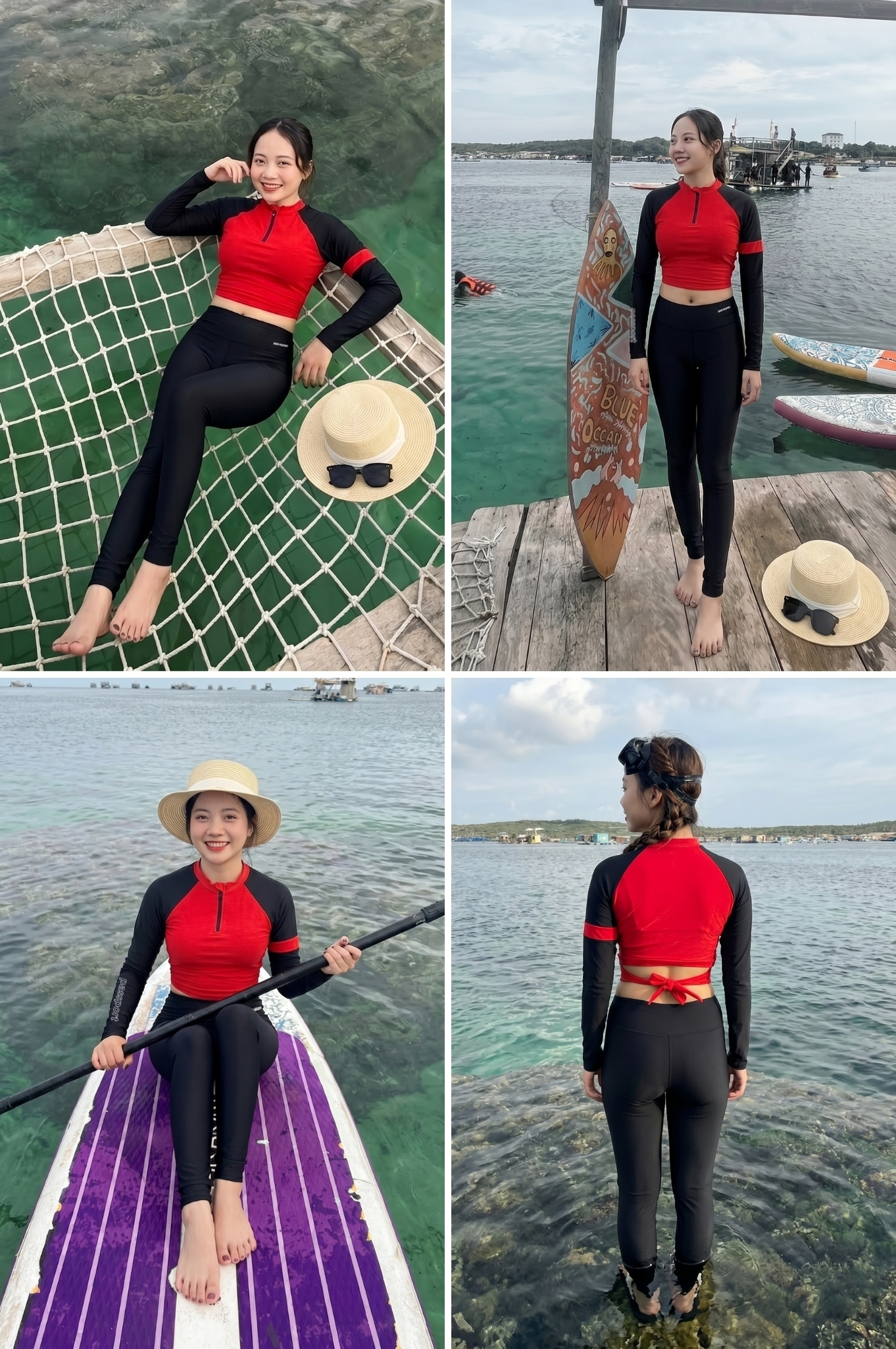 Hai mảnh quần dài, áo croptop có tay - BS571_RD