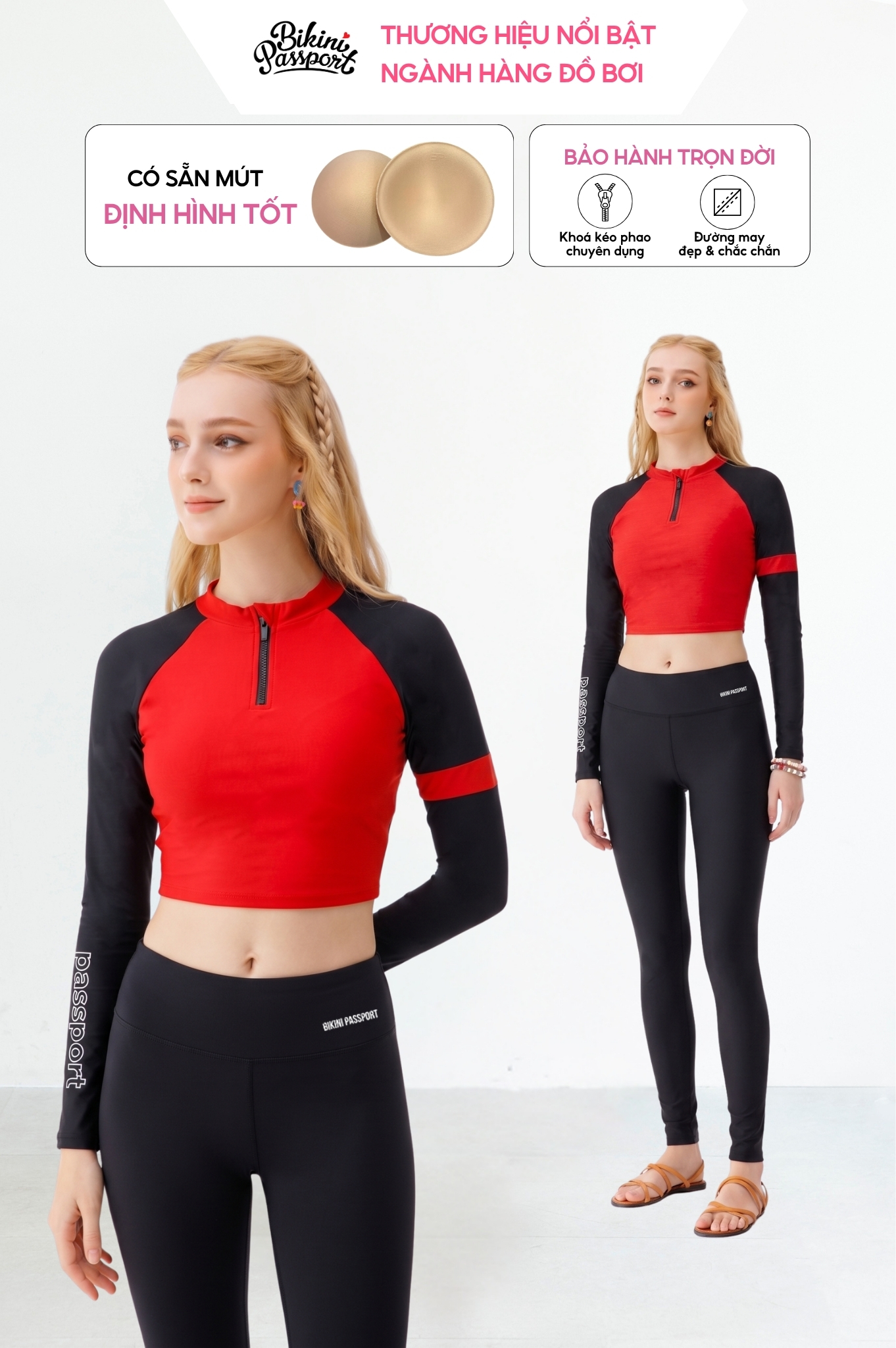 Hai mảnh quần dài, áo croptop có tay - BS571_RD