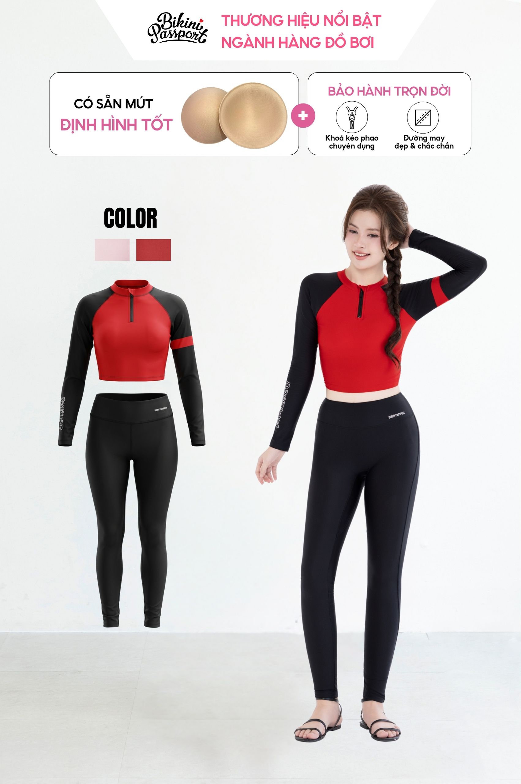 Hai mảnh quần dài, áo croptop có tay - BS571_RD