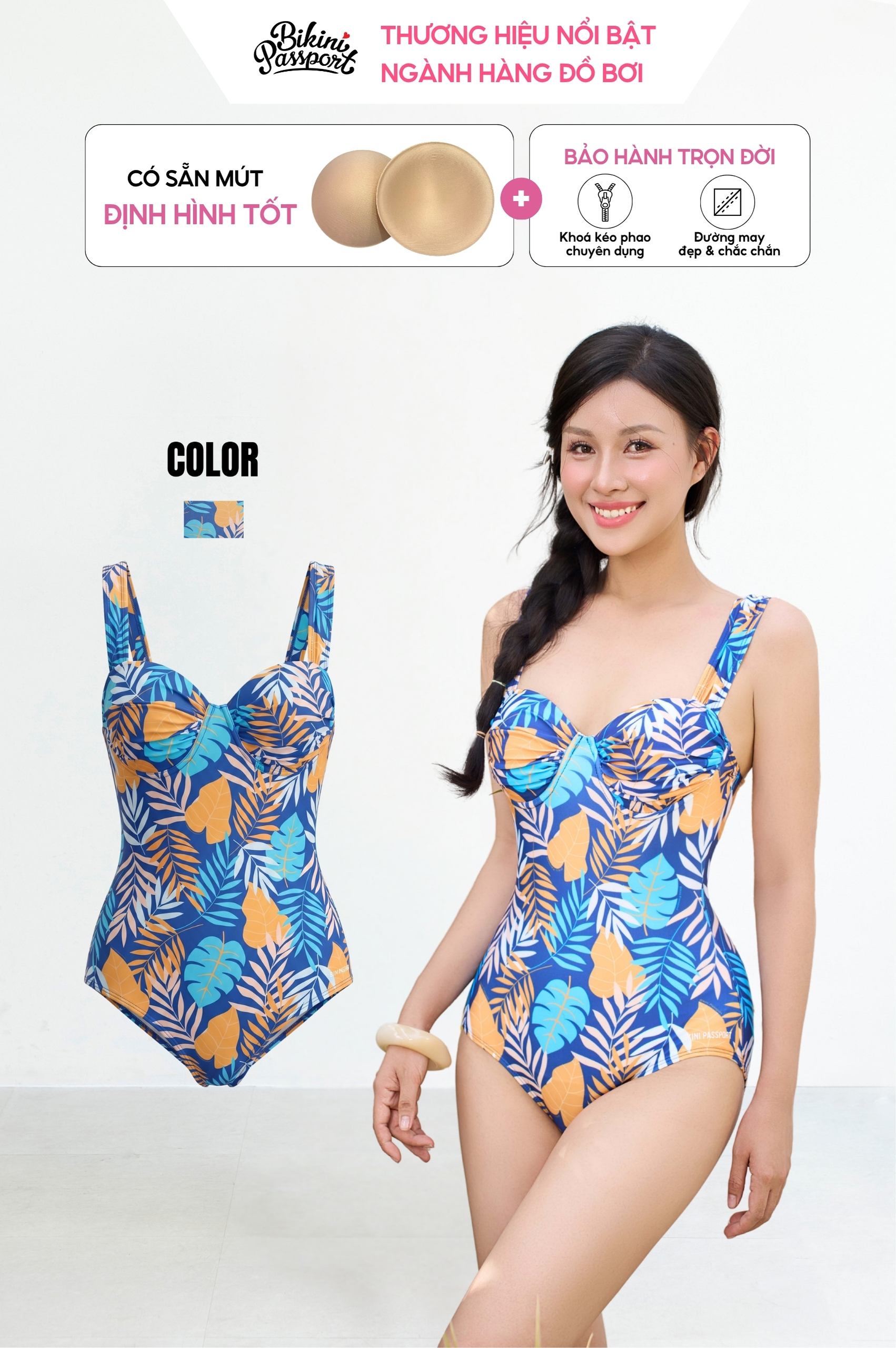 Một mảnh áo cup ngực - Xanh indigo