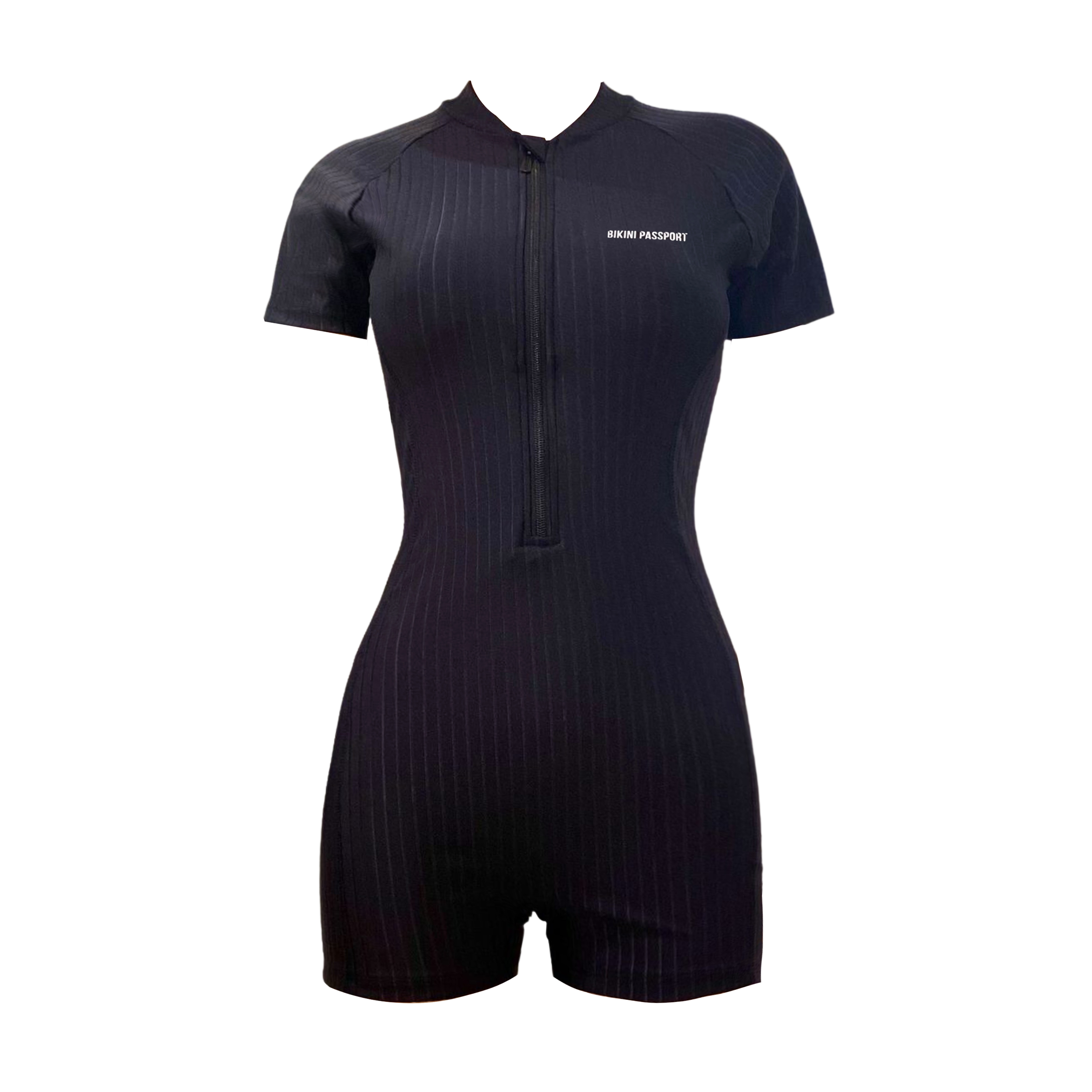 Một mảnh short, áo tay ngắn có khóa - Gân Đen