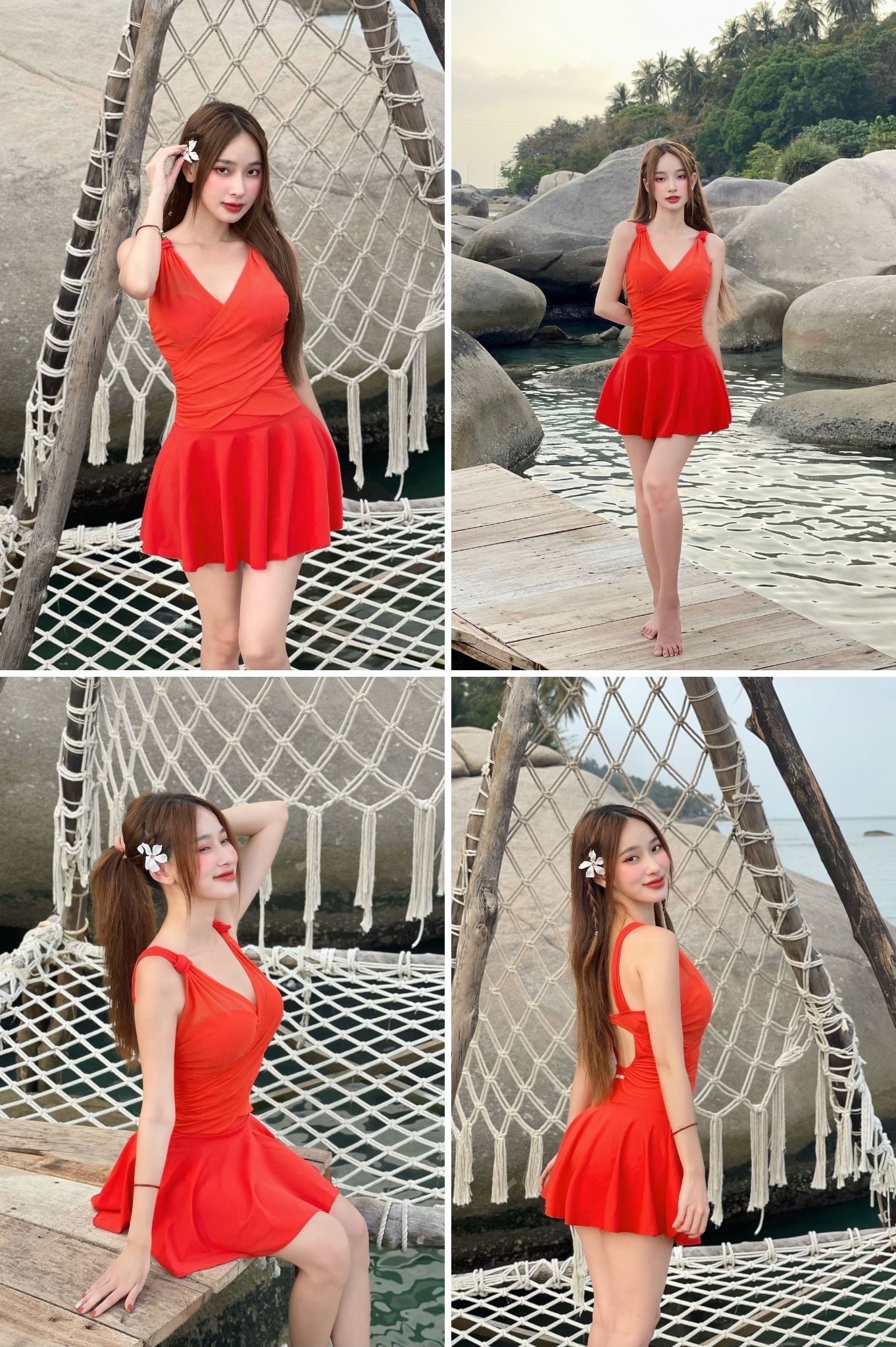 Một mảnh váy nhún chéo - Cam