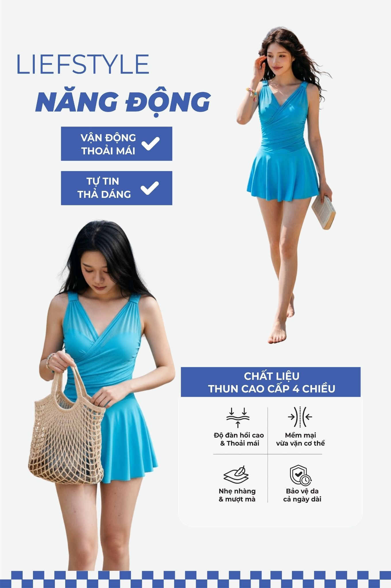 Một mảnh váy nhún chéo - Xanh da trời