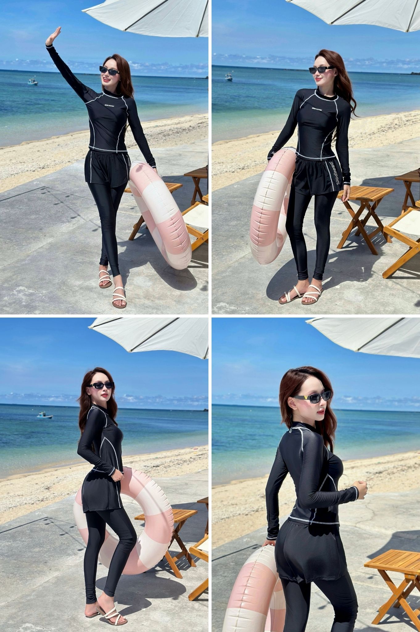 Quần bơi 2 lớp quần dài - Đen Trắng