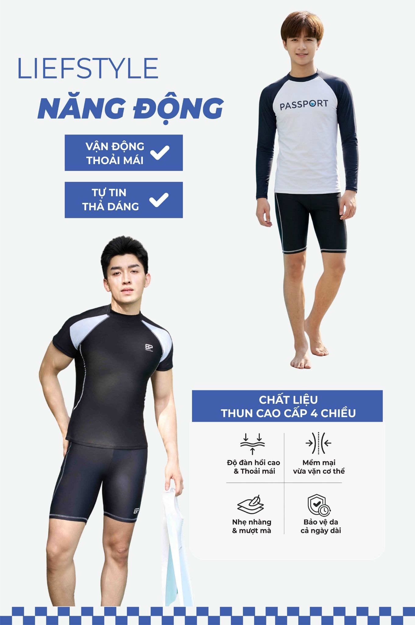 Quần bơi Nam BIKINI PASSPORT kiểu dáng lửng - màu Đen