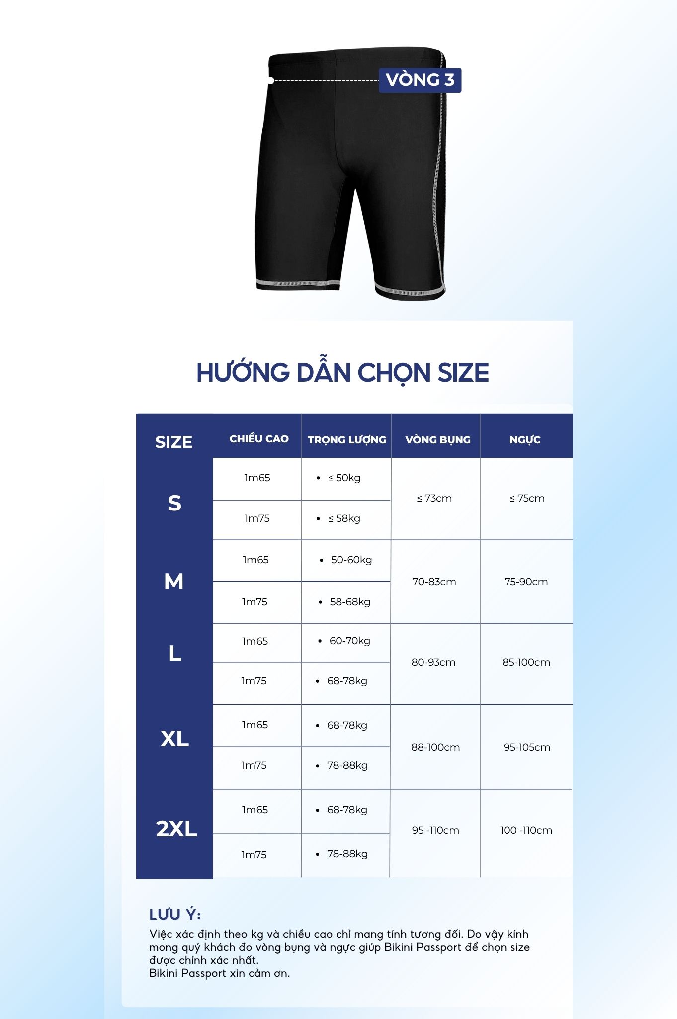 Quần bơi Nam BIKINI PASSPORT kiểu dáng lửng - màu Đen