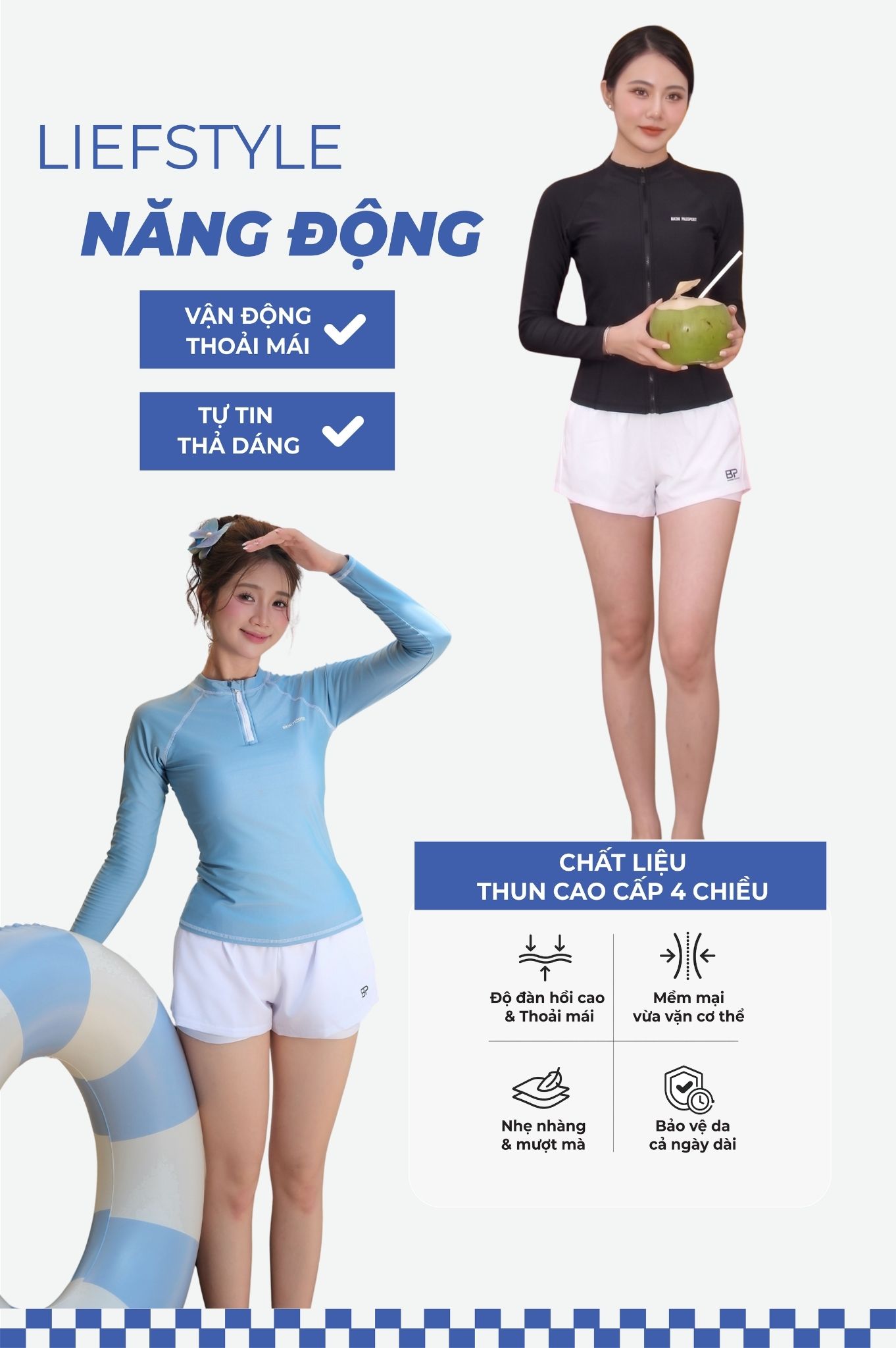 Quần bơi lẻ 2 lớp phối viền - Trắng