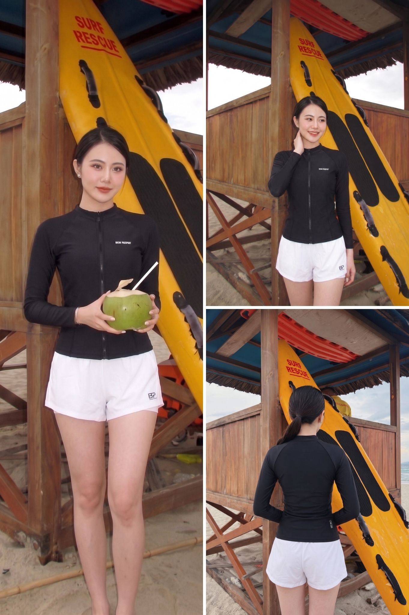 Quần bơi lẻ 2 lớp phối viền - Trắng