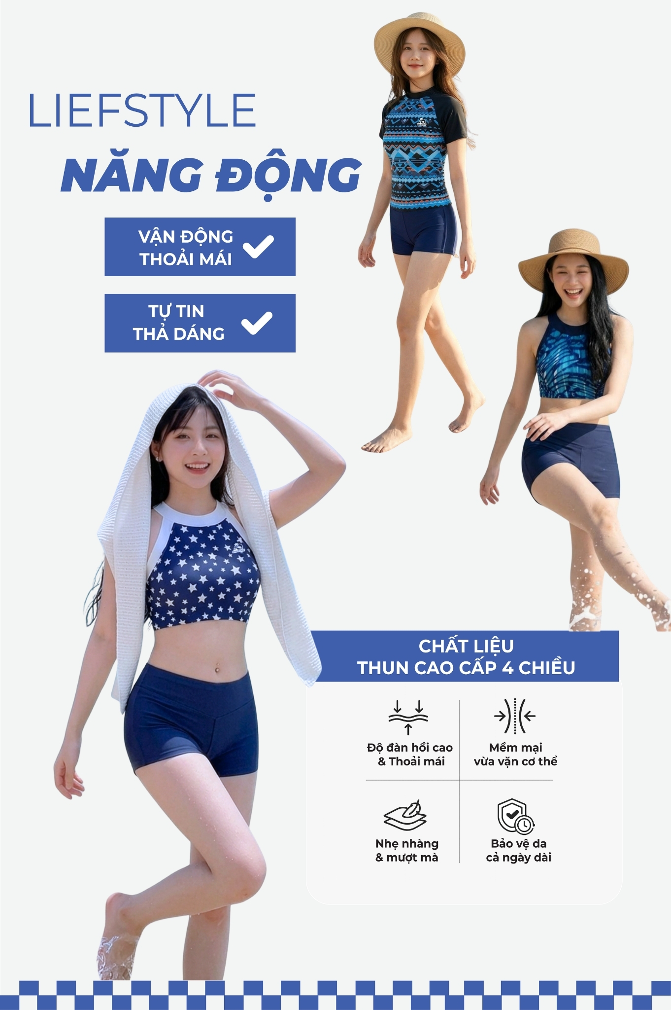 Quần bơi lẻ cạp cao & kín đáo - Xanh Navy
