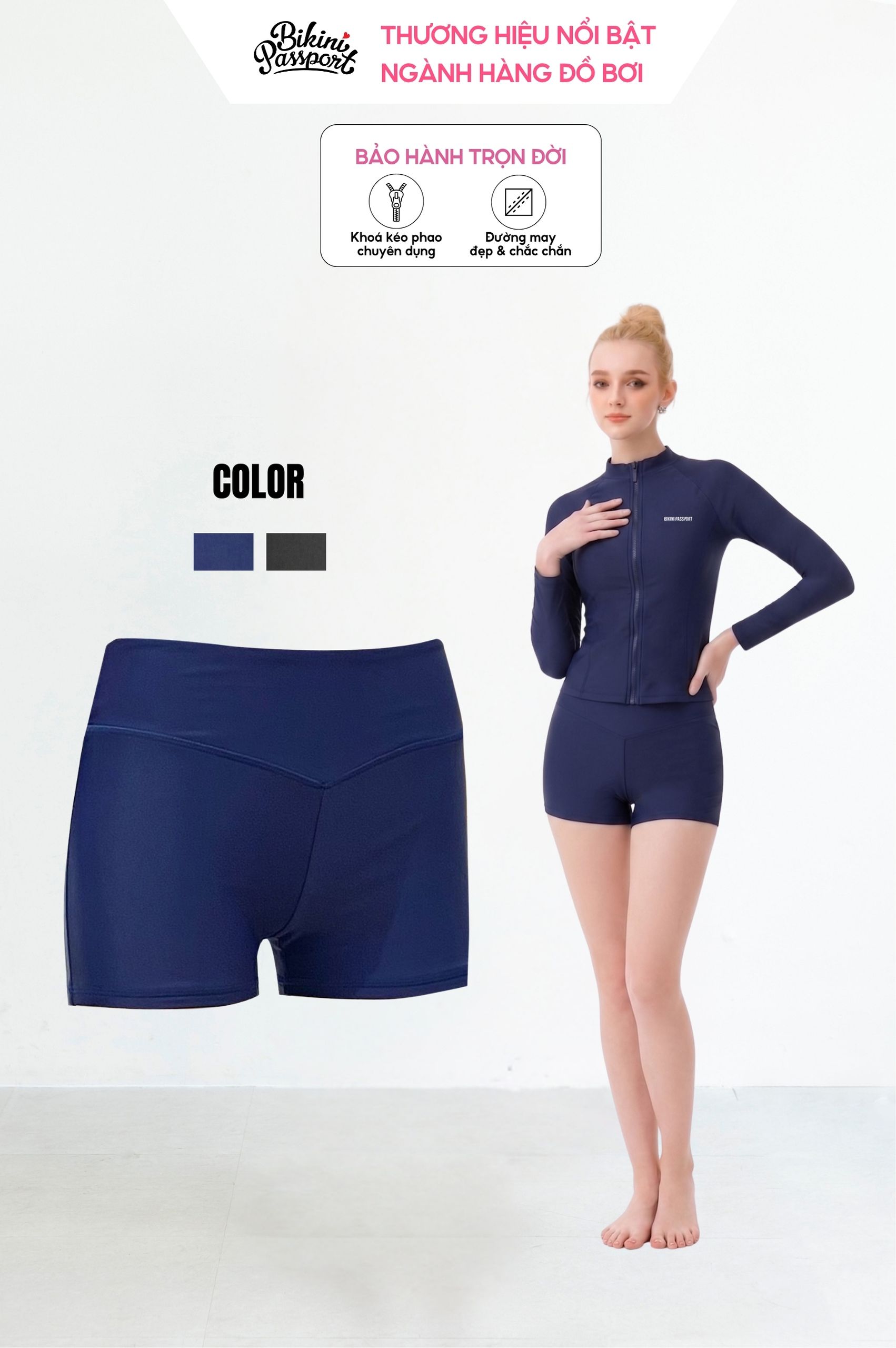 Quần bơi lẻ cạp cao & kín đáo - Xanh Navy